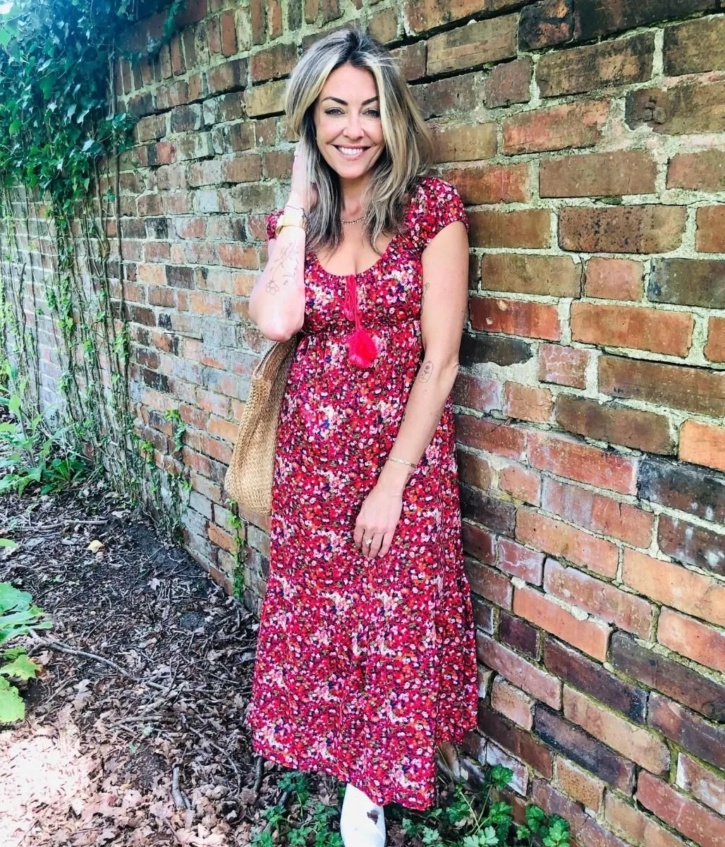 Red Ditsy Scoop Neck Dress perfect for events Love Glow