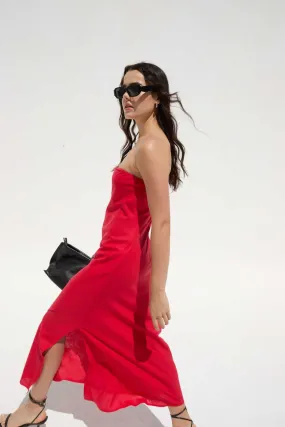 Smart Look RED STRAPLESS DRESS