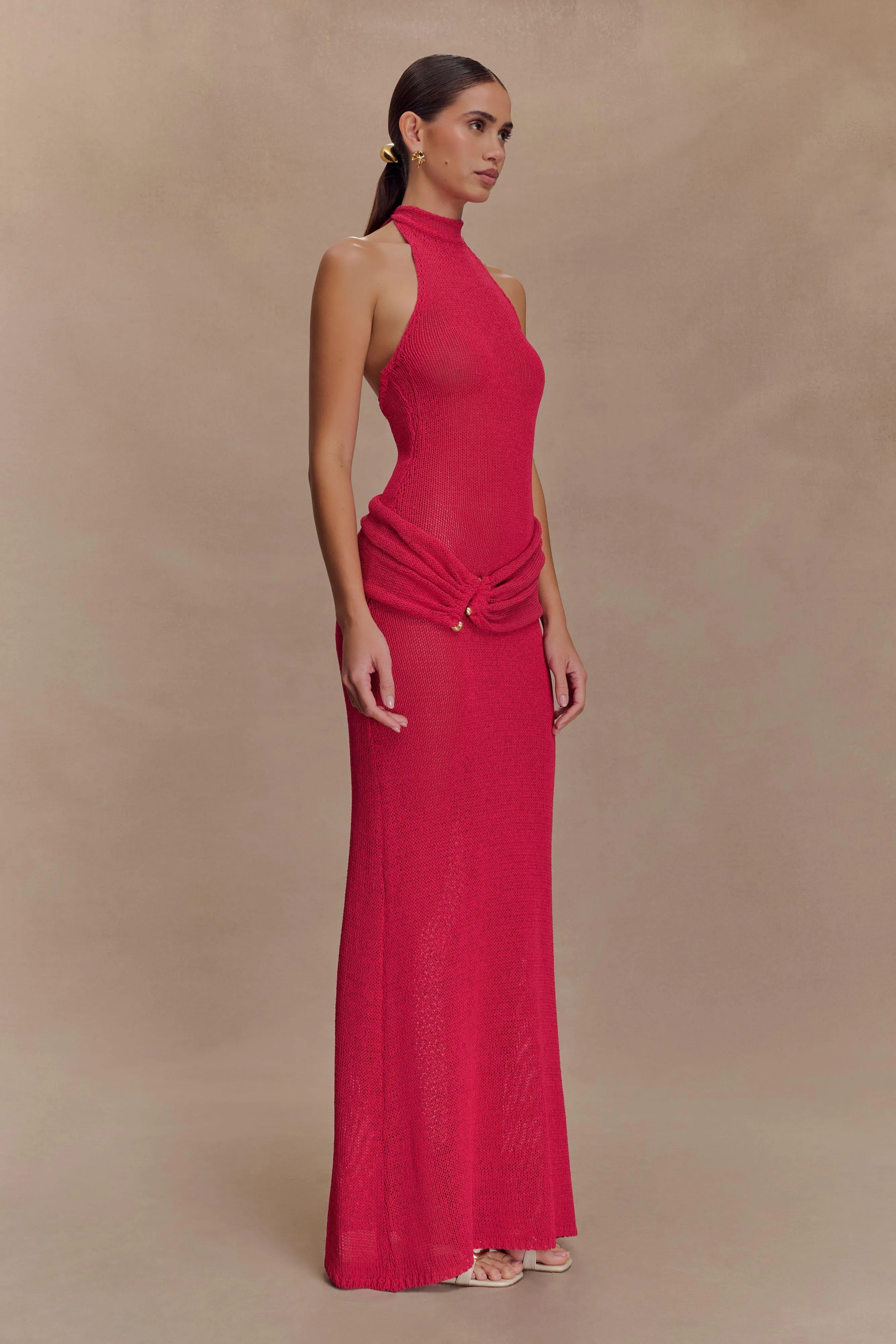 Reece Halter Knit Maxi Dress - Dragonfruit Stylish Choice Delicate Edge