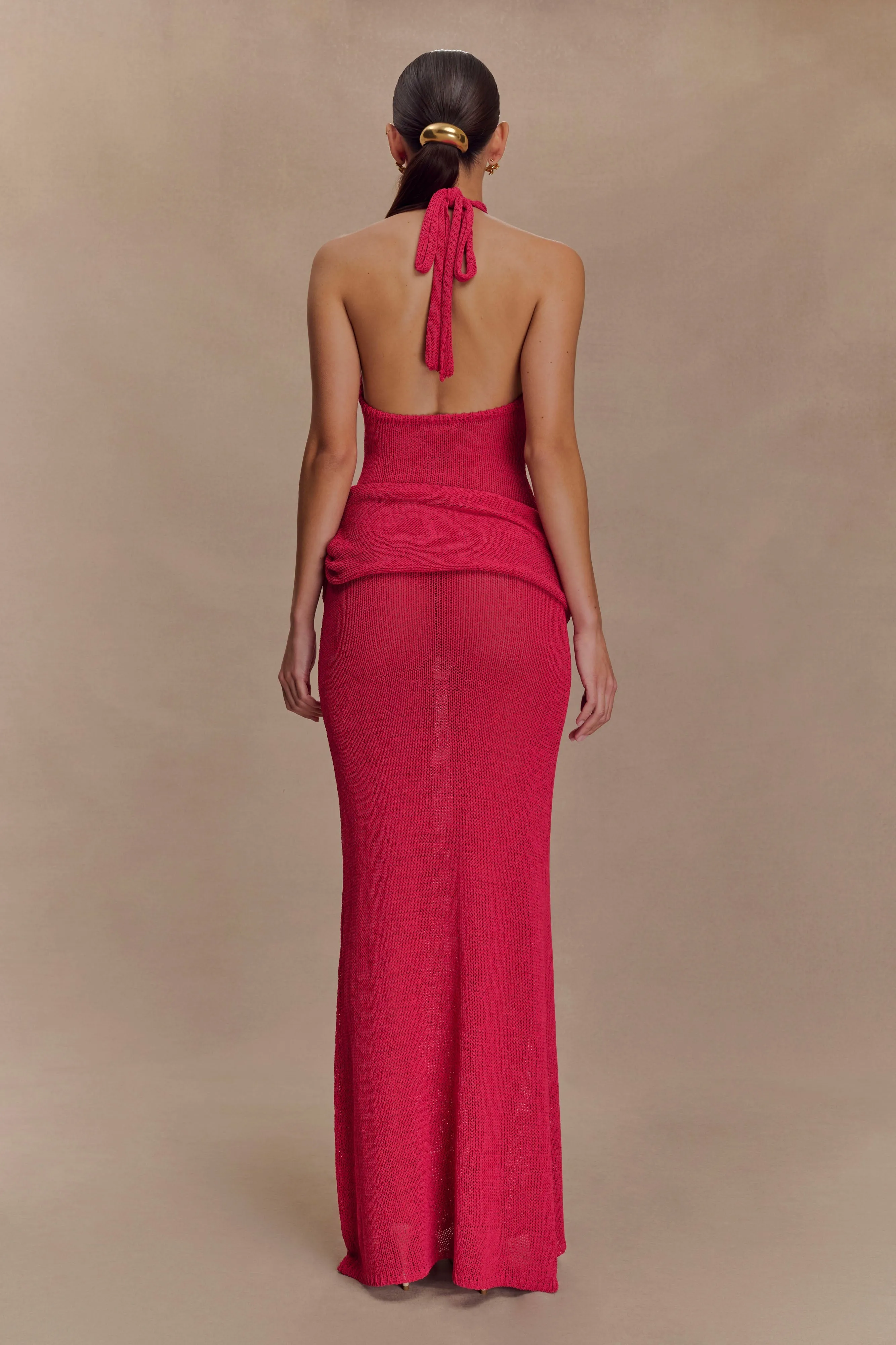 Sleek Movement Casual day-to-night piece Reece Halter Knit Maxi Dress - Dragonfruit