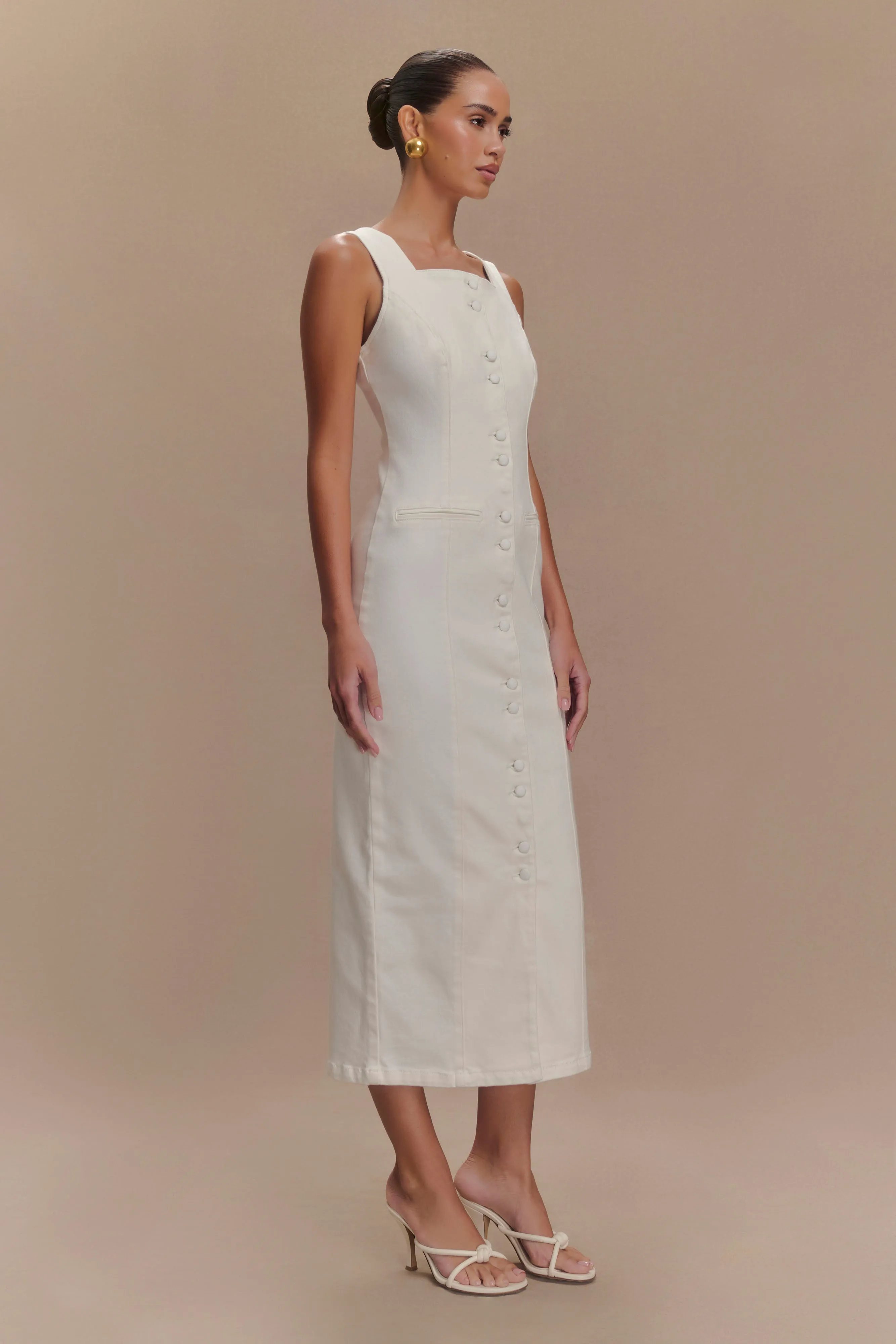 Smooth Line Reyna Denim Midi Dress - White