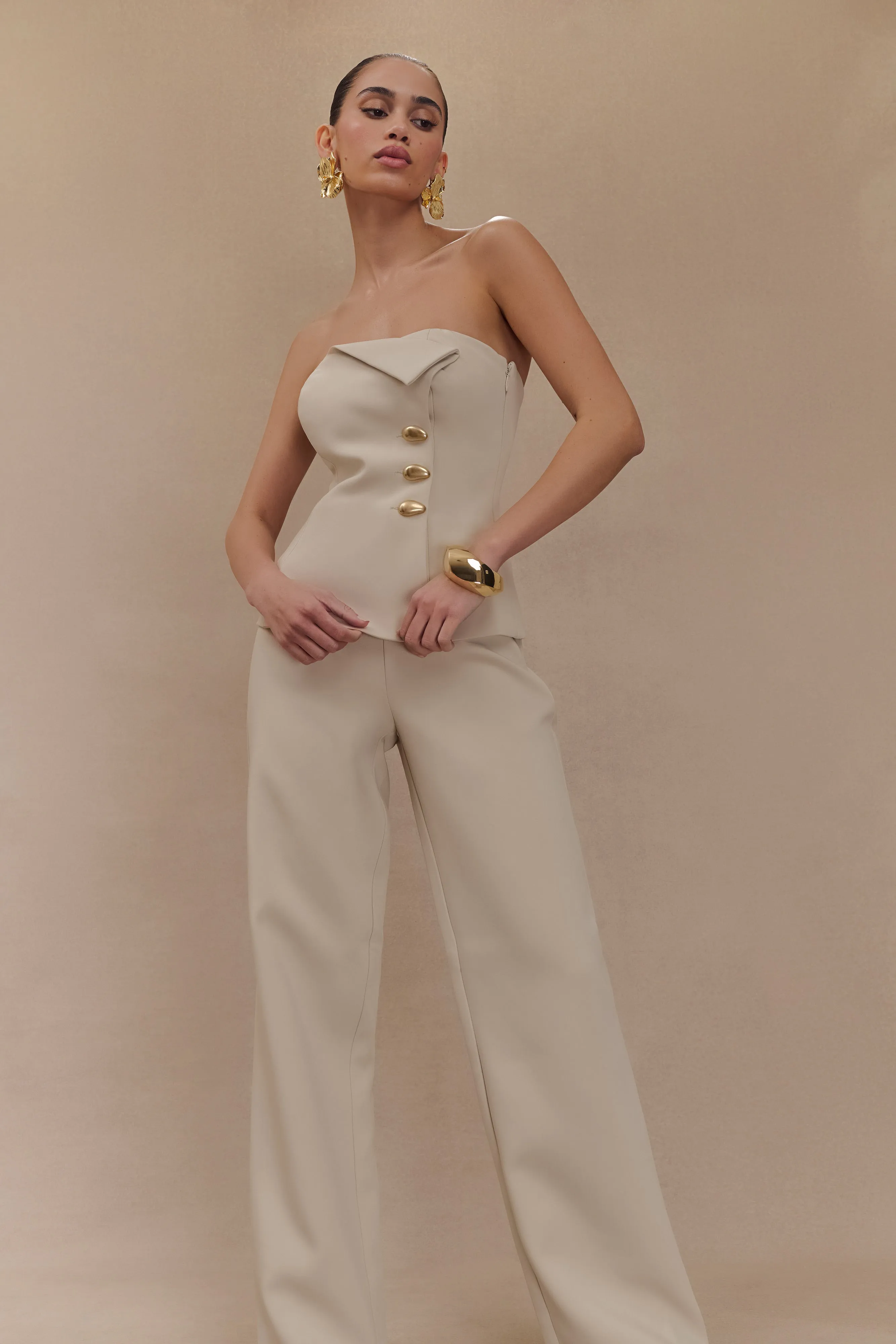 Minimal Edge Fashion Fit Lindie Straight Leg Suiting Pants - Sand