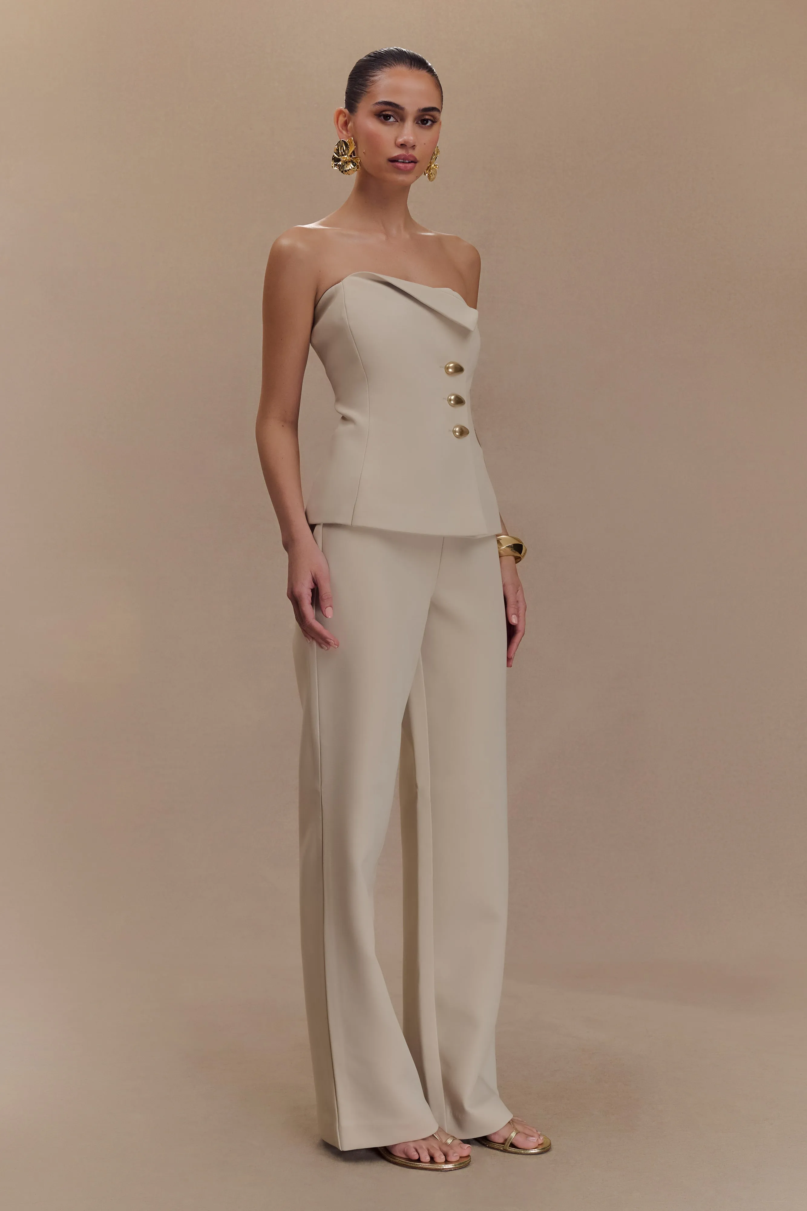 Lindie Straight Leg Suiting Pants - Sand Quick Layering