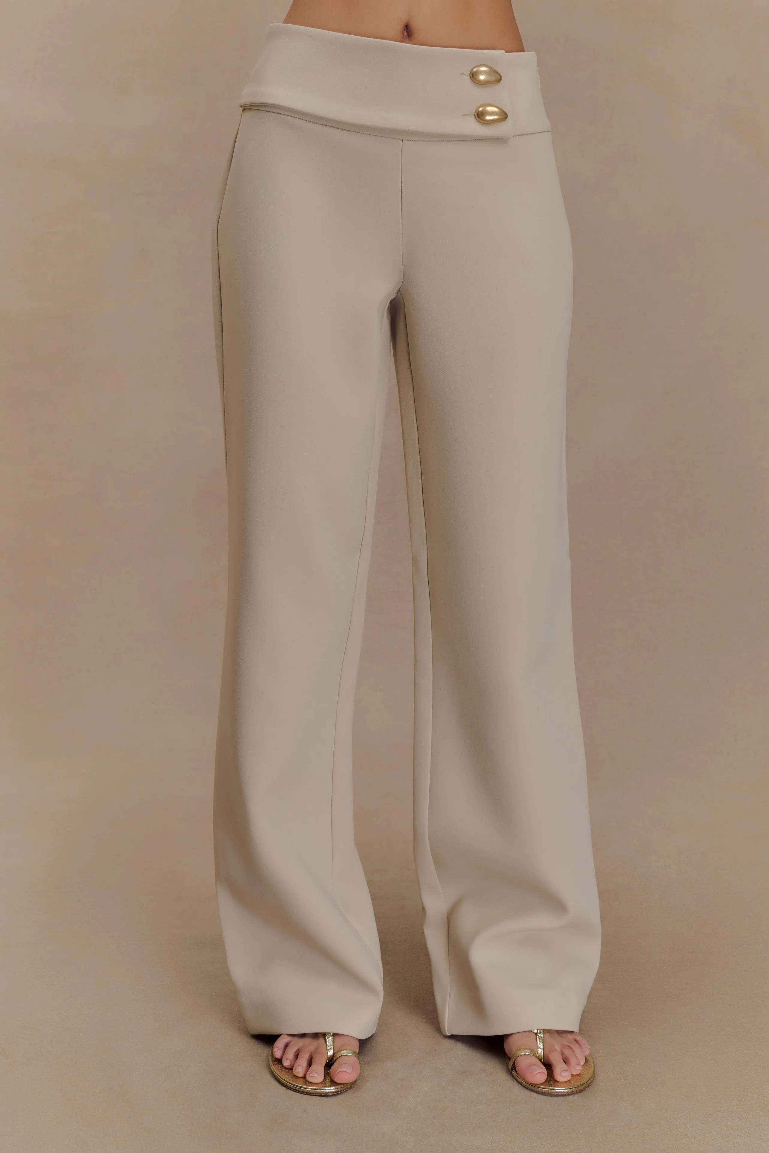 Lindie Straight Leg Suiting Pants - Sand Body-Hugging Fit Slim Stretch Fit