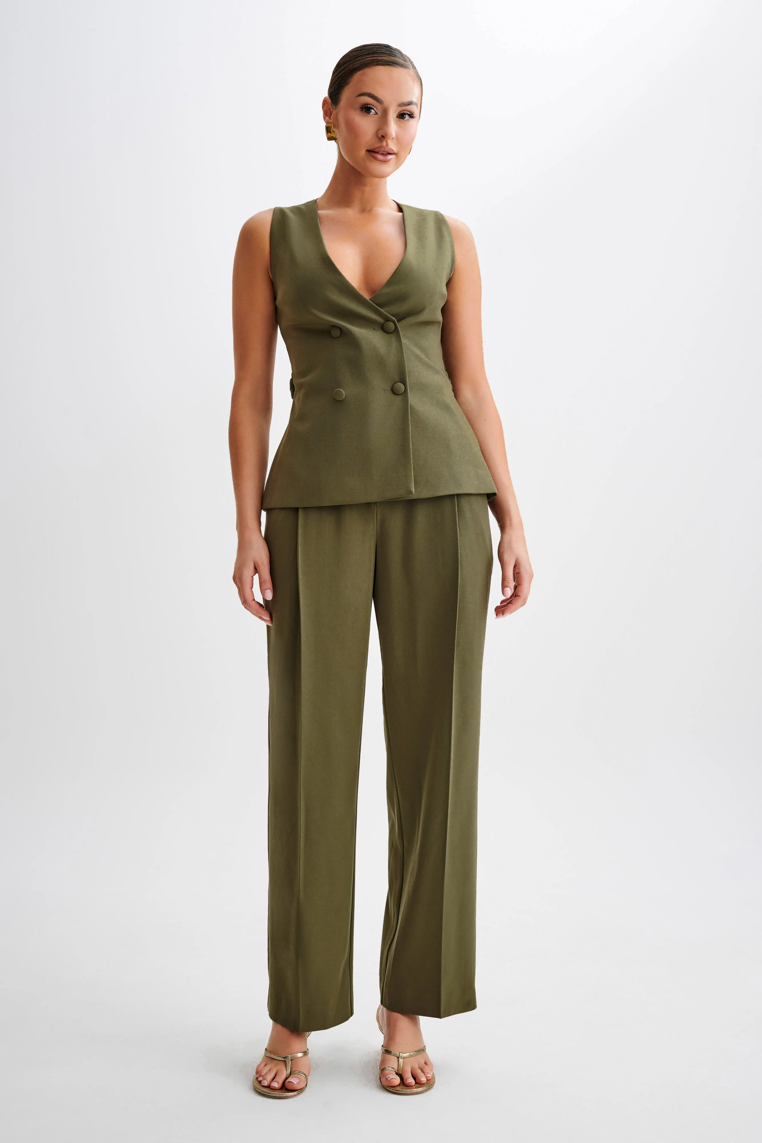 Amelie Suiting Straight Leg Pants - Military Olive AbrasionResistantFabric