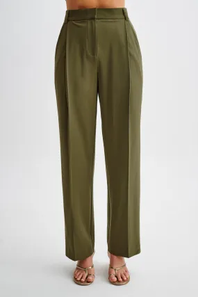 Amelie Suiting Straight Leg Pants - Military Olive Breathable Comfort Fit