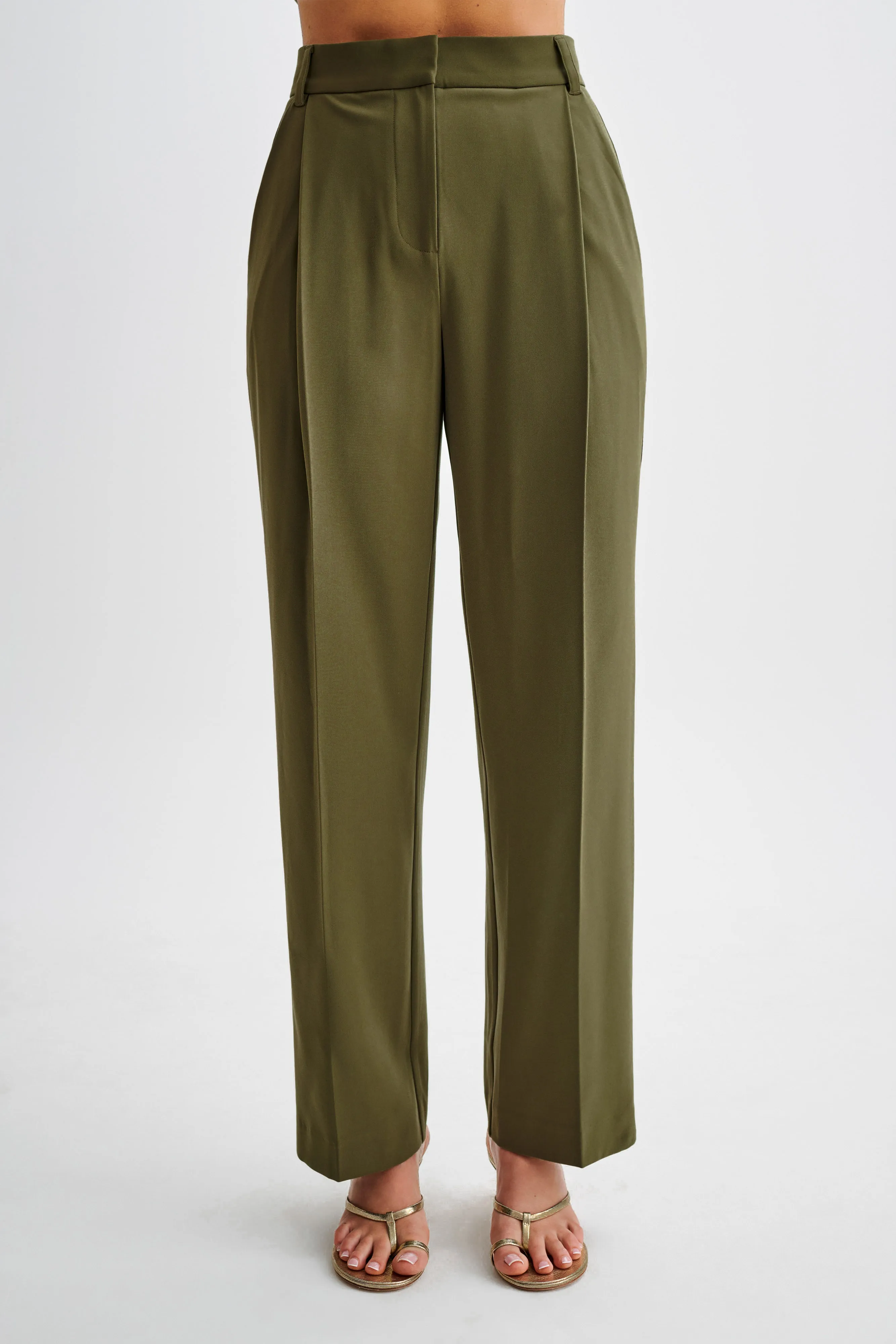 Amelie Suiting Straight Leg Pants - Military Olive Breathable Comfort Fit