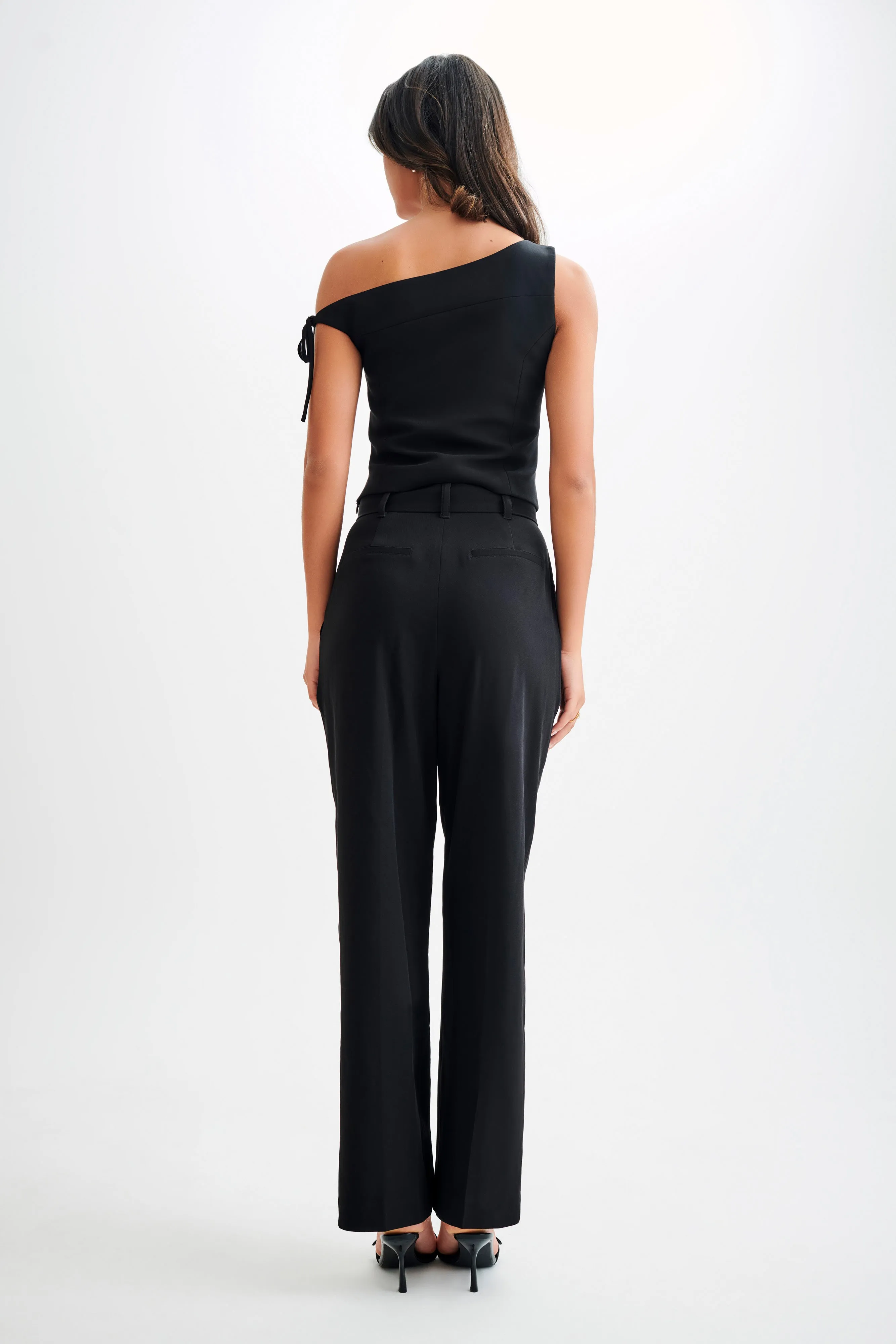 DoubleLayered Layered Hem Detailing Ramsey Suiting Off Shoulder Top - Black
