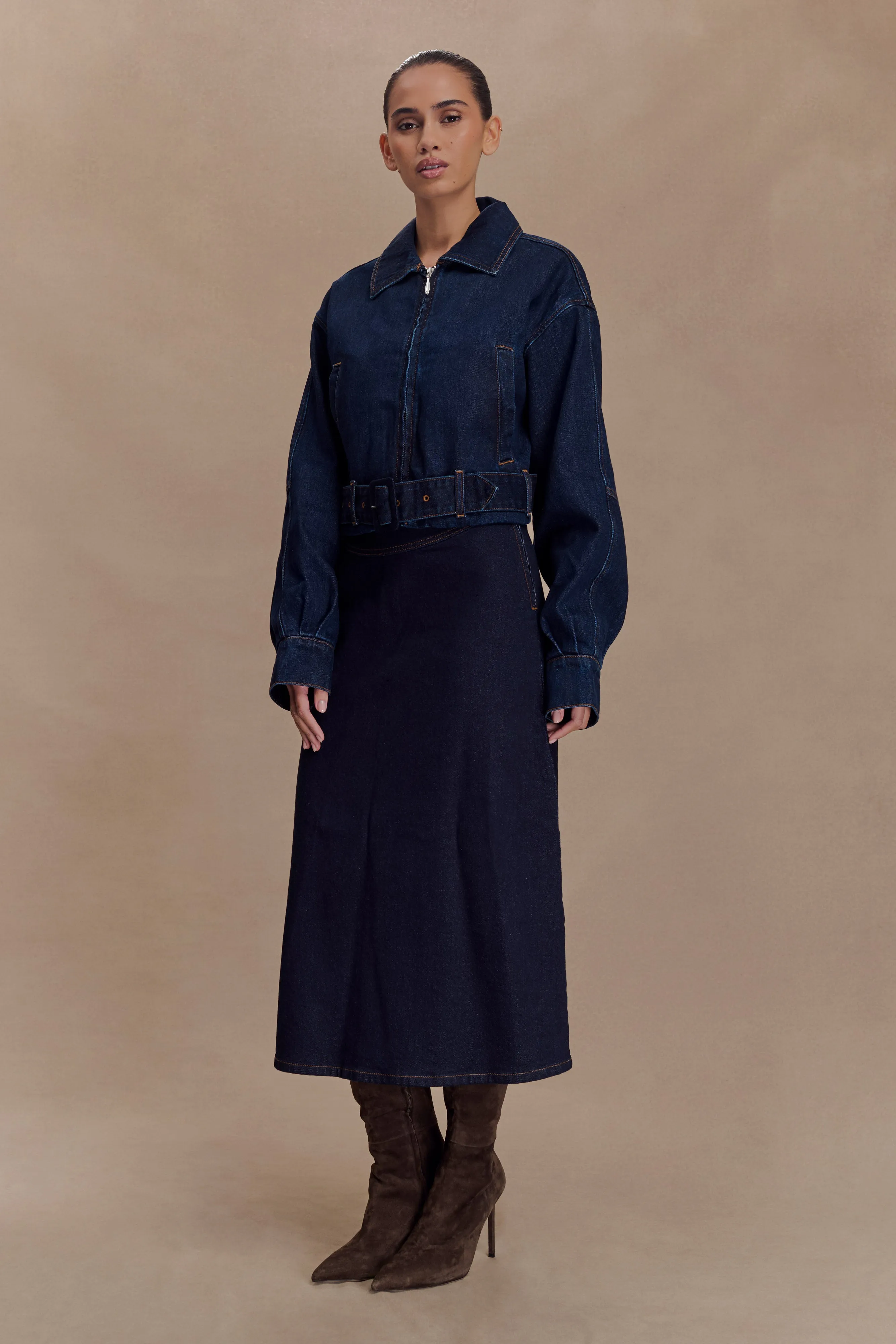 Breathable Material Fallon Cropped Denim Jacket - Indigo Blue