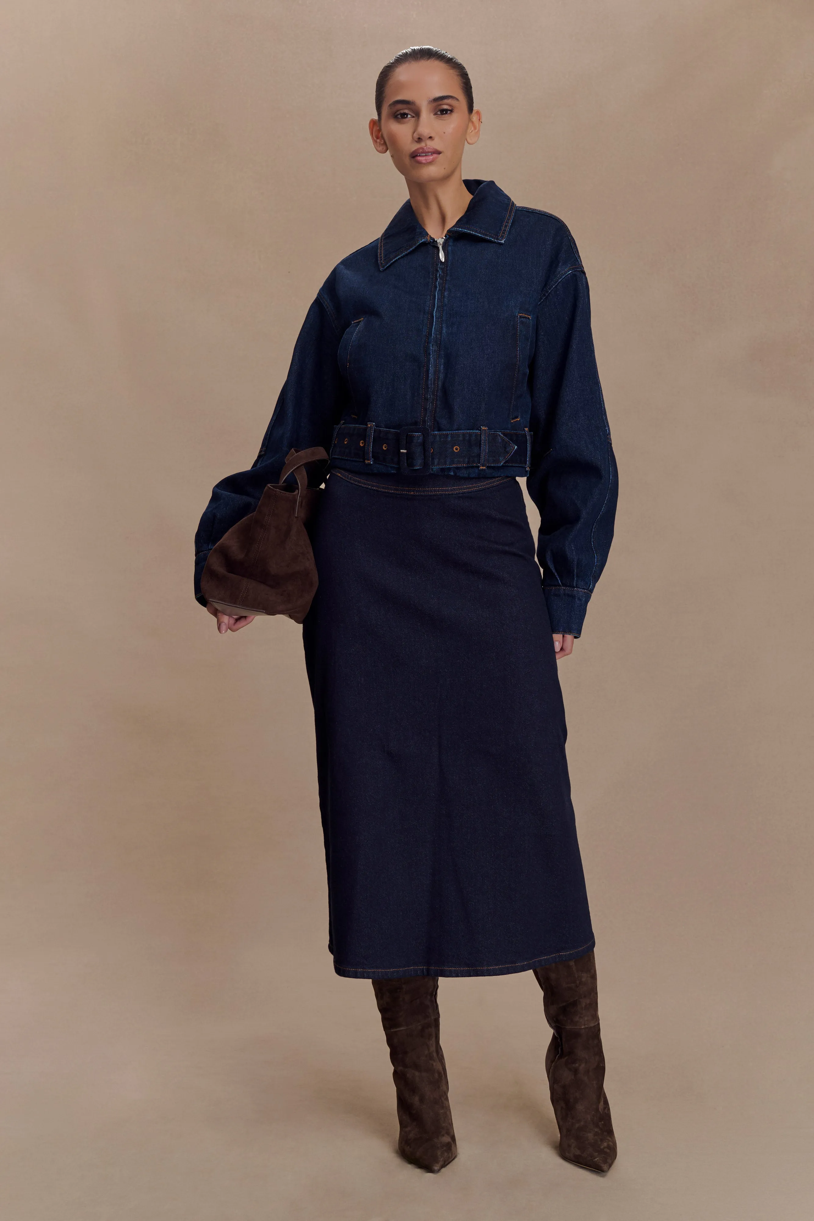 Fallon Cropped Denim Jacket - Indigo Blue Non Restrictive Movement Cut Breathable Membrane