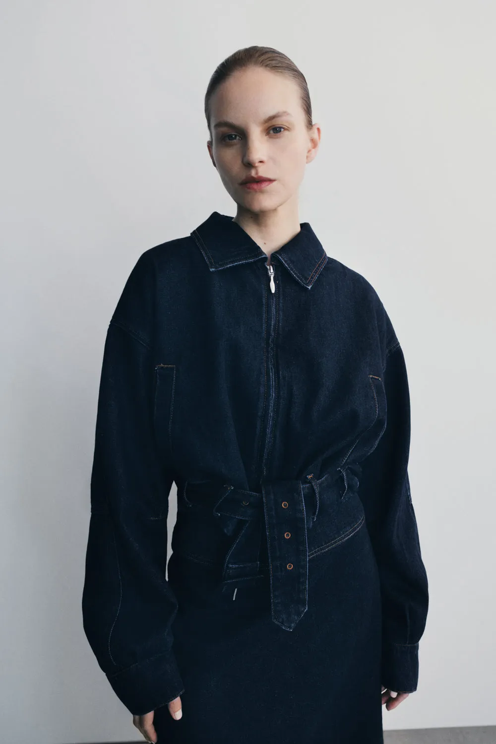 Fallon Cropped Denim Jacket - Indigo Blue Eco Conscious Dye Process Sustainable Recycled Material