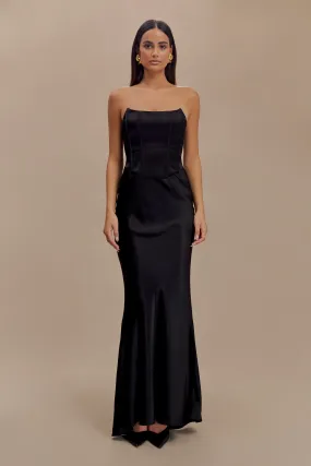 Harlow Satin Strapless Maxi Dress - Black Minimalist Design