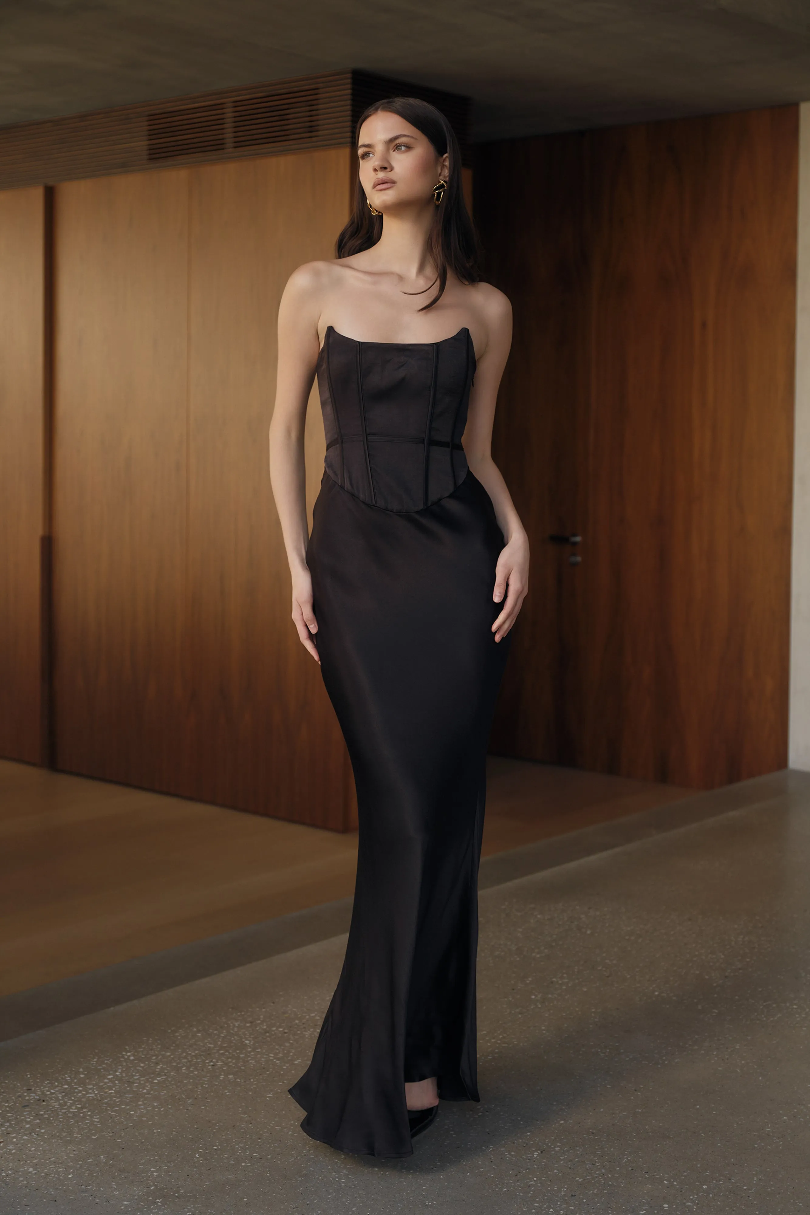 Harlow Satin Strapless Maxi Dress - Black Smile Soft