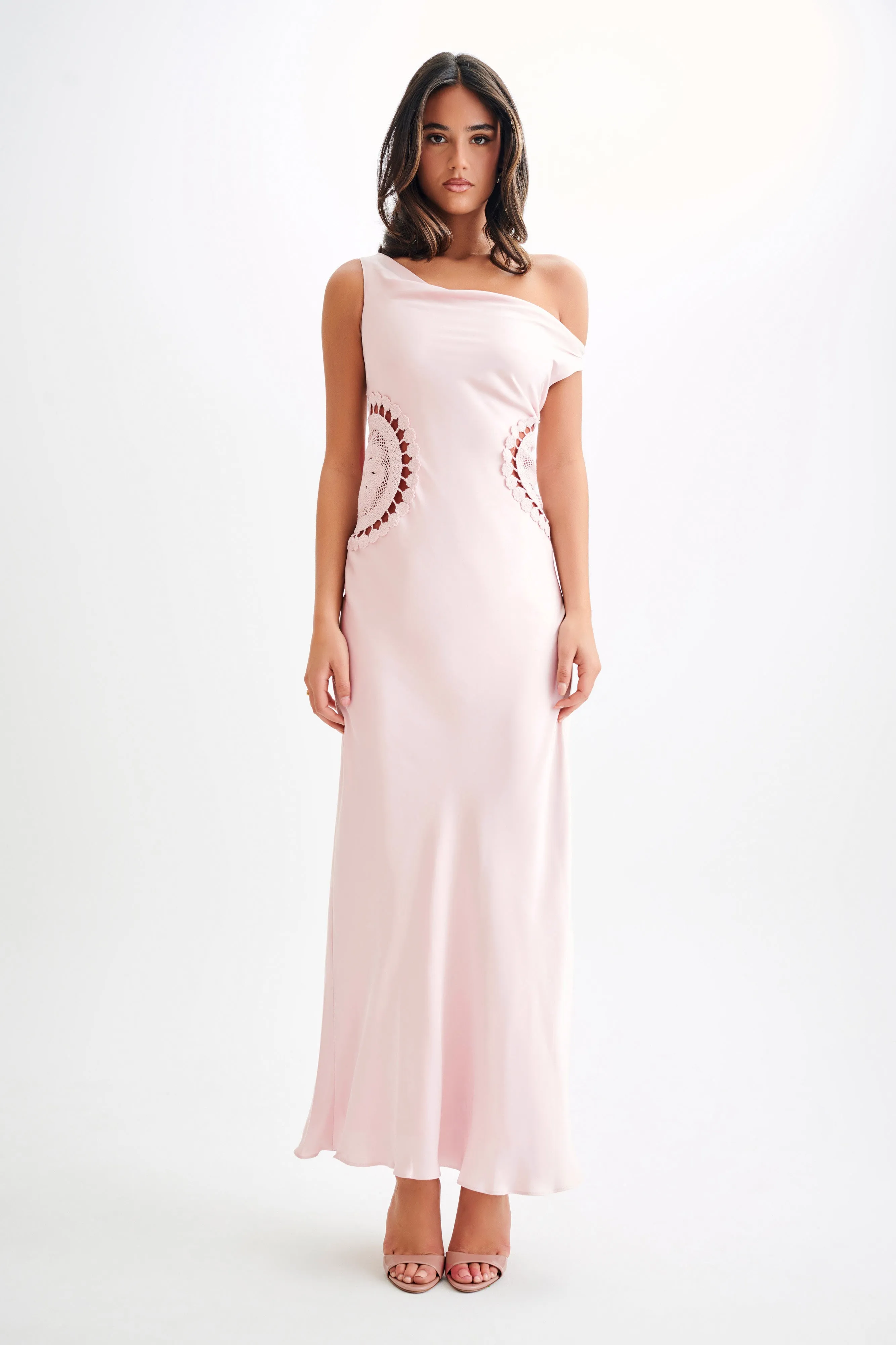 Flattering Fit Wear breathable-mesh Kristina Satin Maxi Dress With Crochet - Pale Pink