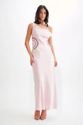 Fresh Aesthetic tailored look Kristina Satin Maxi Dress With Crochet - Pale Pink