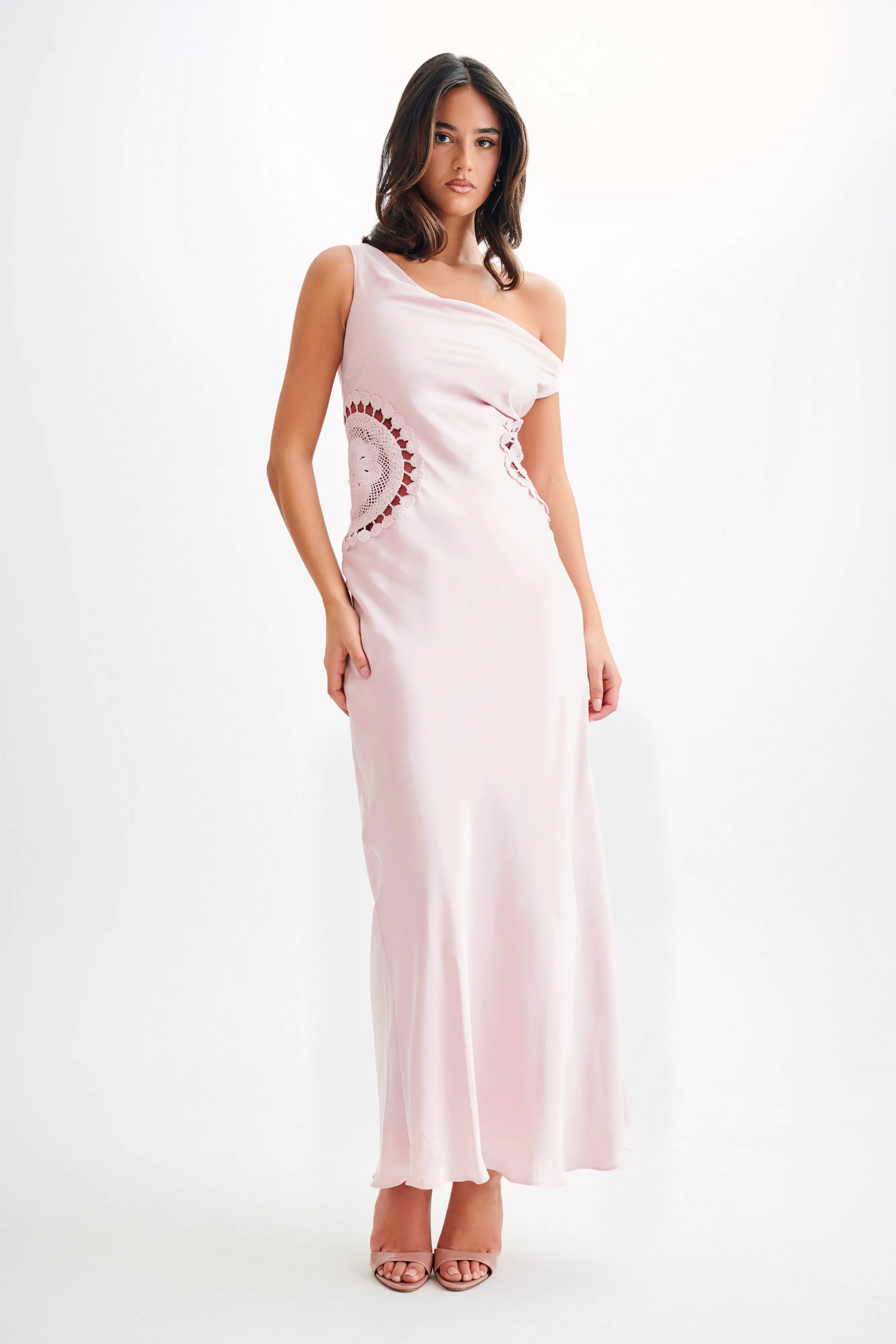 Fresh Aesthetic tailored look Kristina Satin Maxi Dress With Crochet - Pale Pink