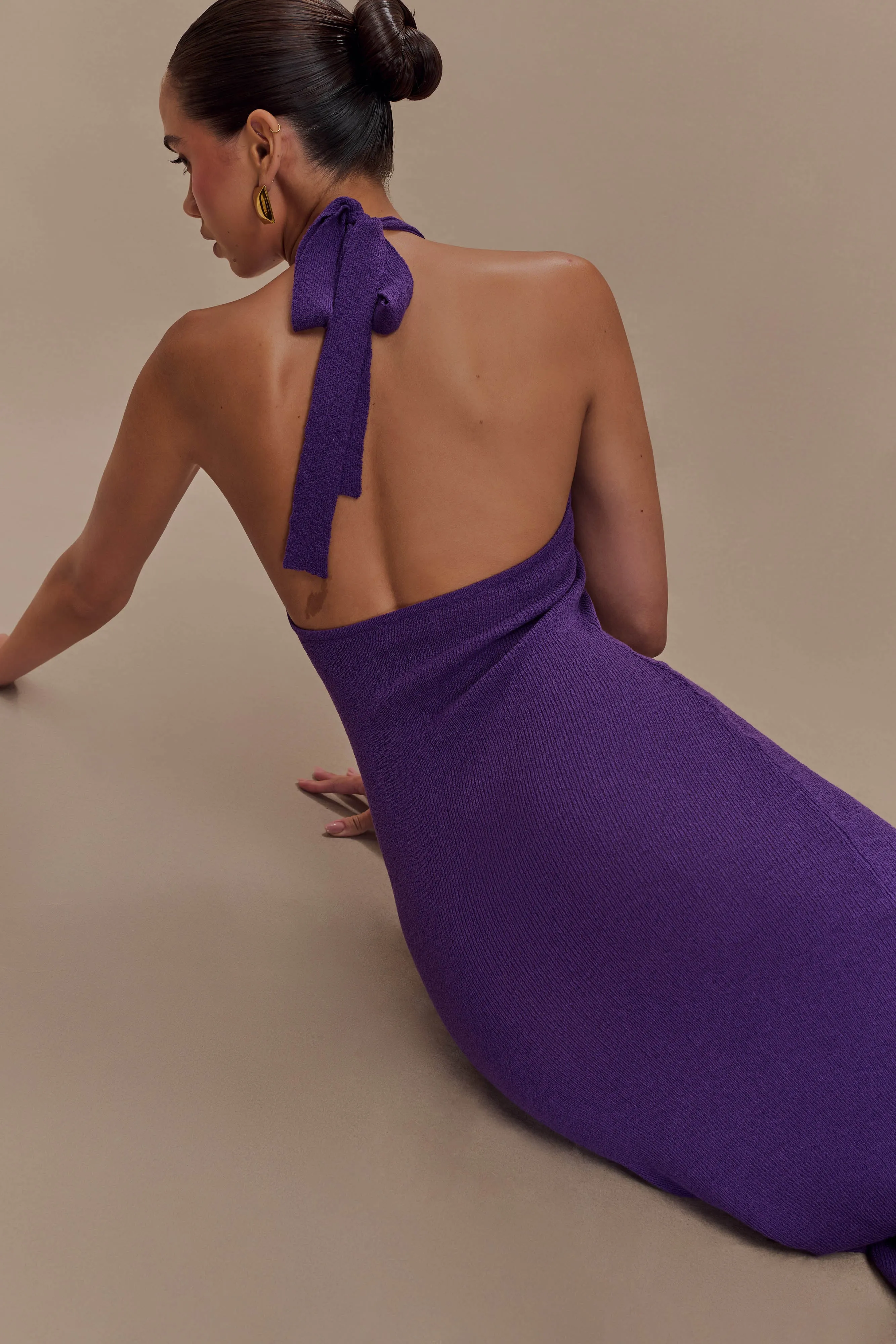 Melodie Halter Knit Maxi Dress - Purple Fashionable Design Subtle Finish