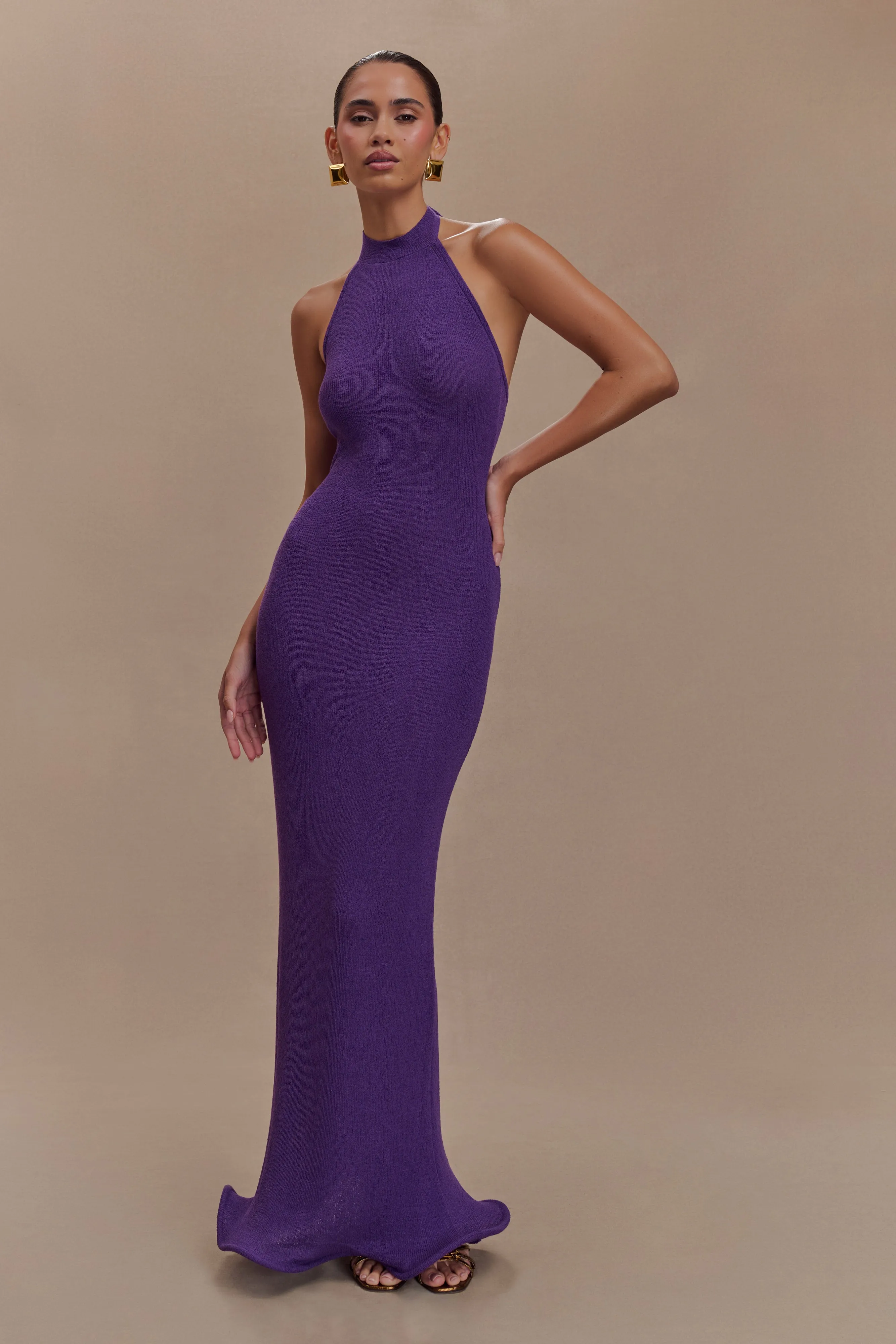 Sophisticated Wear Melodie Halter Knit Maxi Dress - Purple