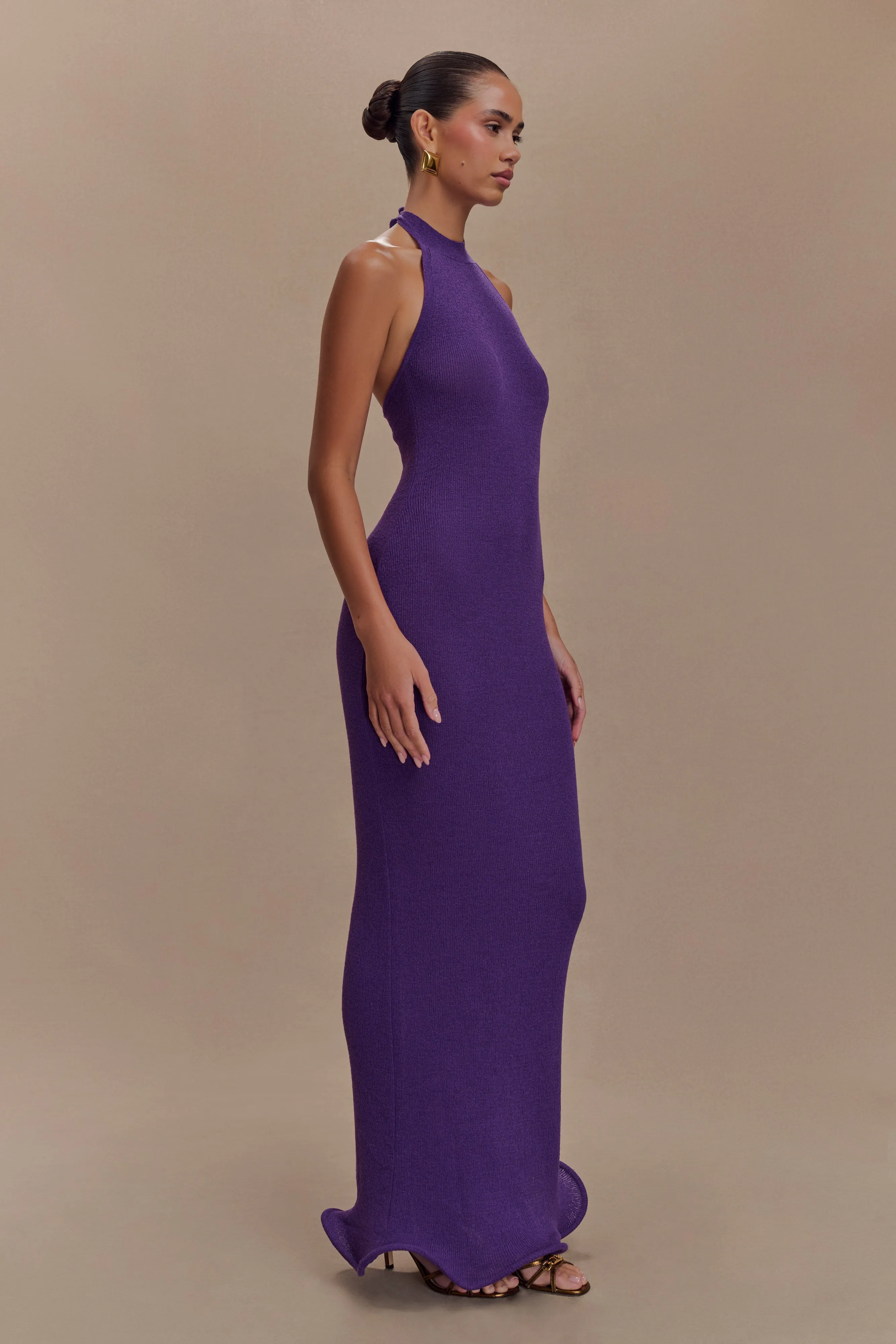 Trendy wrap gown Melodie Halter Knit Maxi Dress - Purple