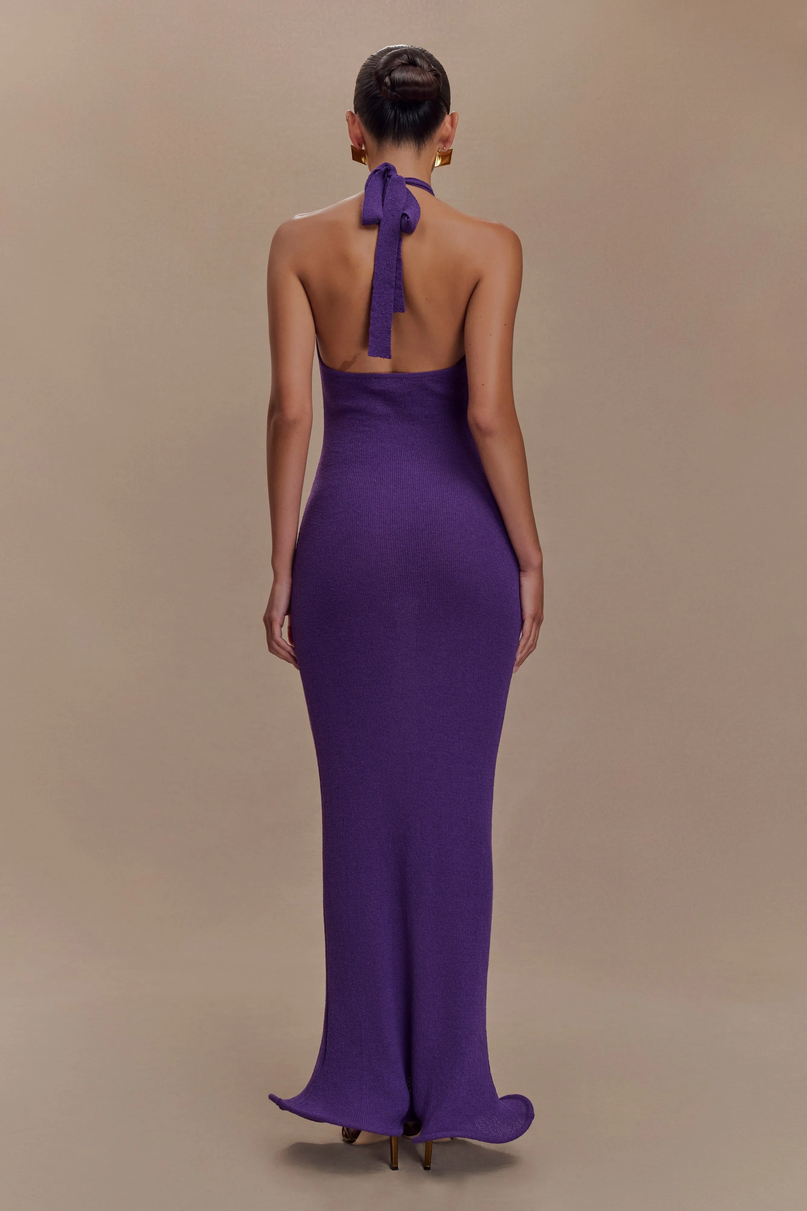Melodie Halter Knit Maxi Dress - Purple Chilly Comfort Wear