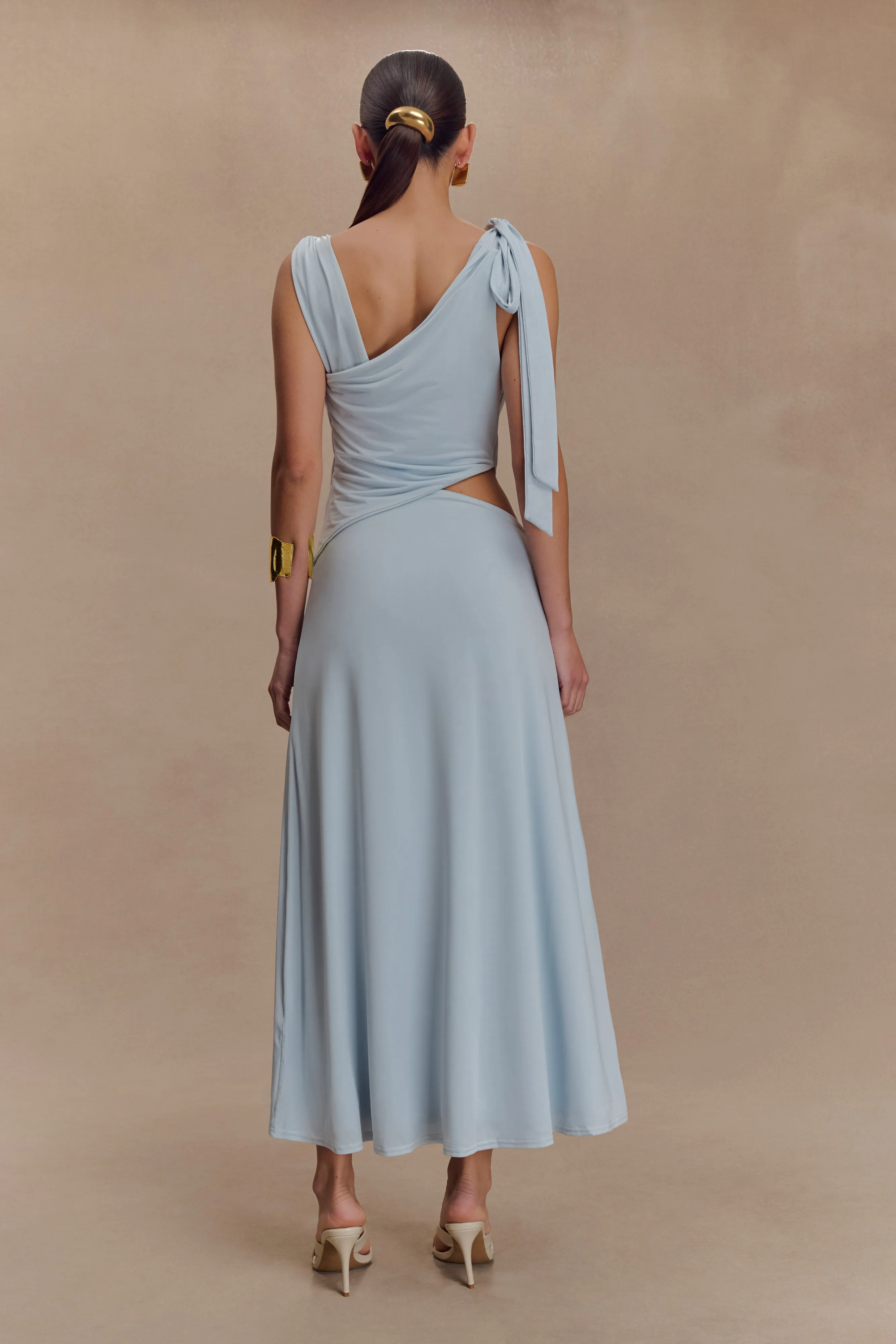 Raleigh Asymmetrical Slinky Midi Dress - Pale Blue Clean Flow Quick Layer