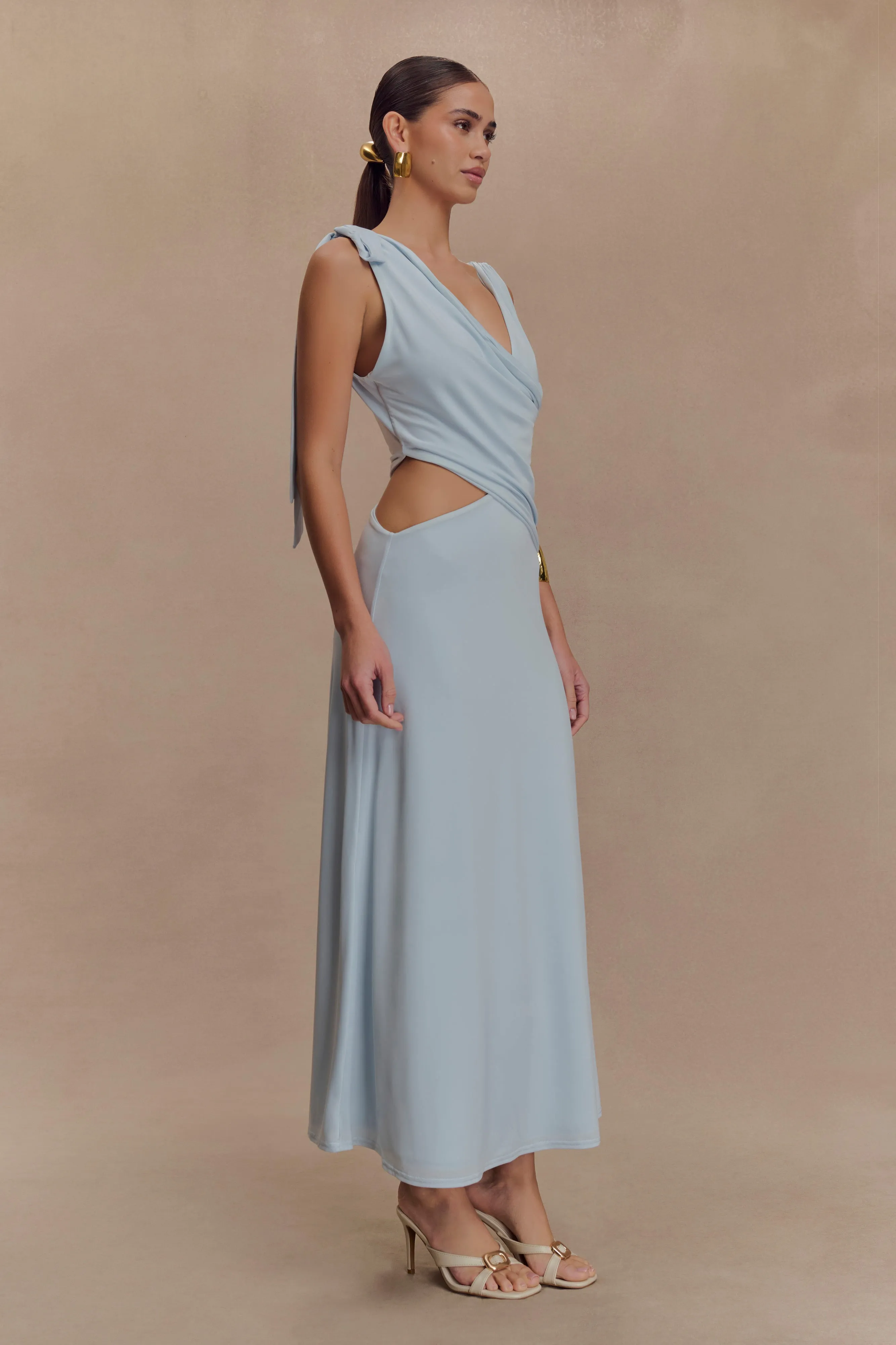Raleigh Asymmetrical Slinky Midi Dress - Pale Blue Luxurious Feel windproof