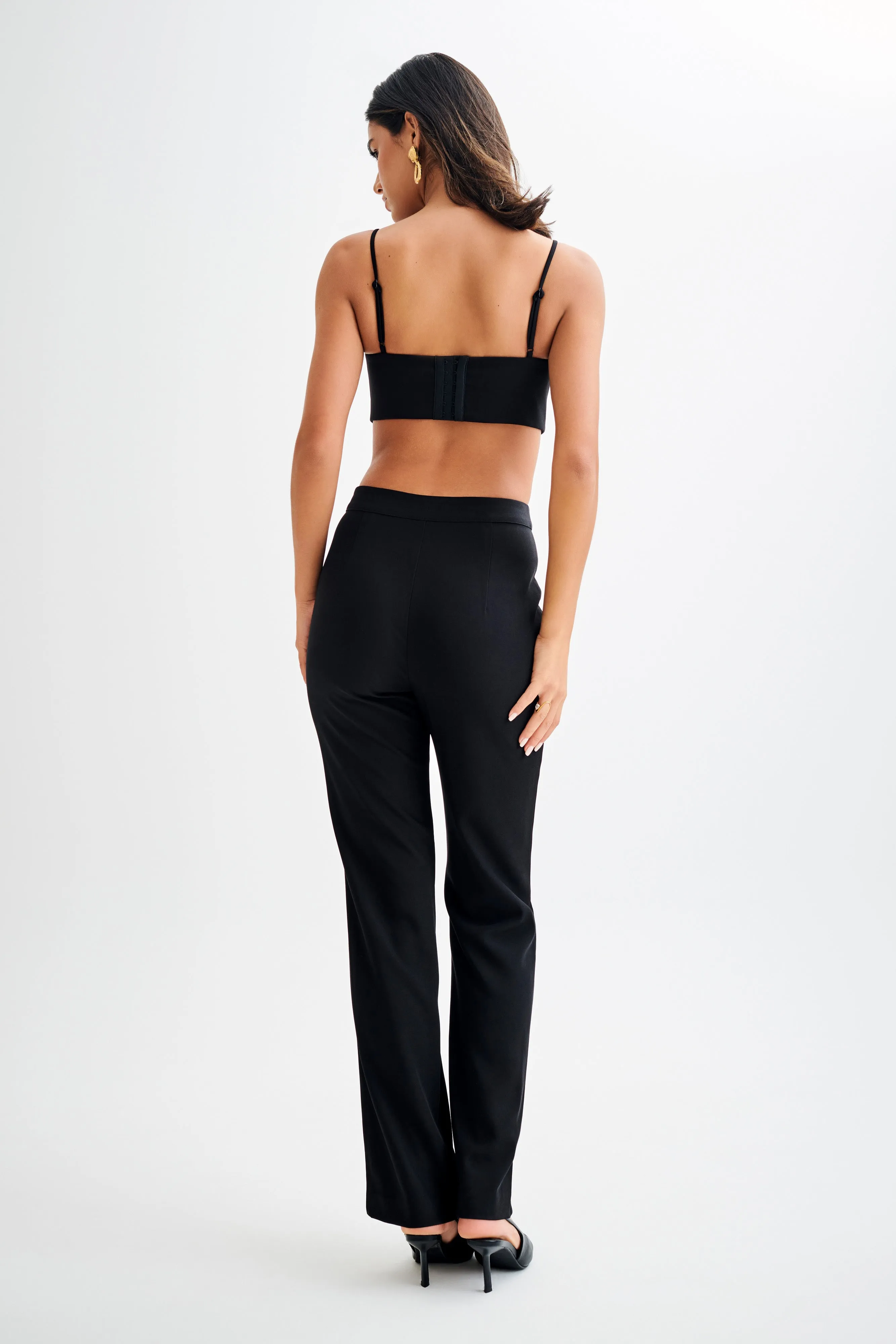 Elasticated Trim Perry Suiting Crop Top - Black