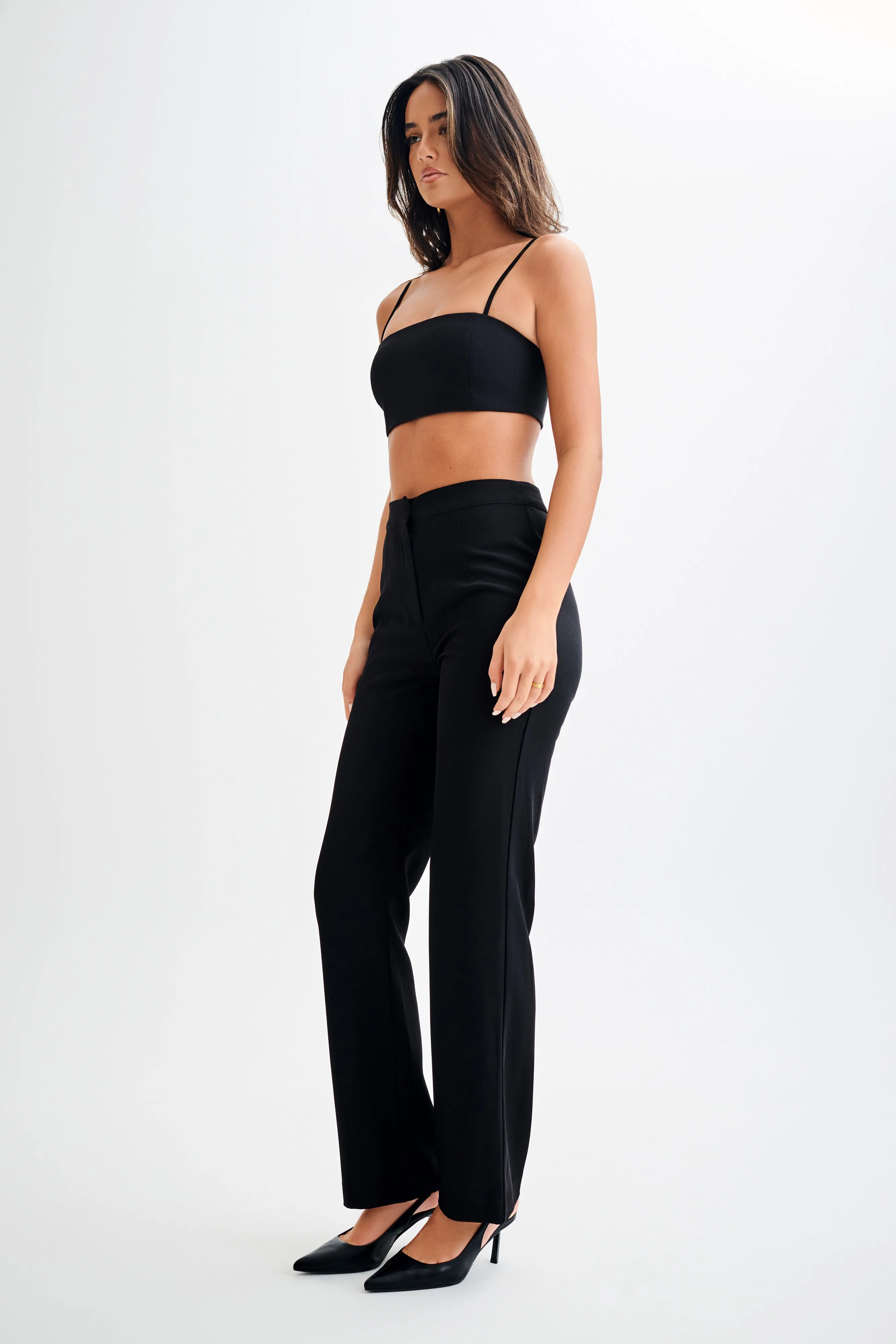 Perry Suiting Crop Top - Black Layered Panel Design