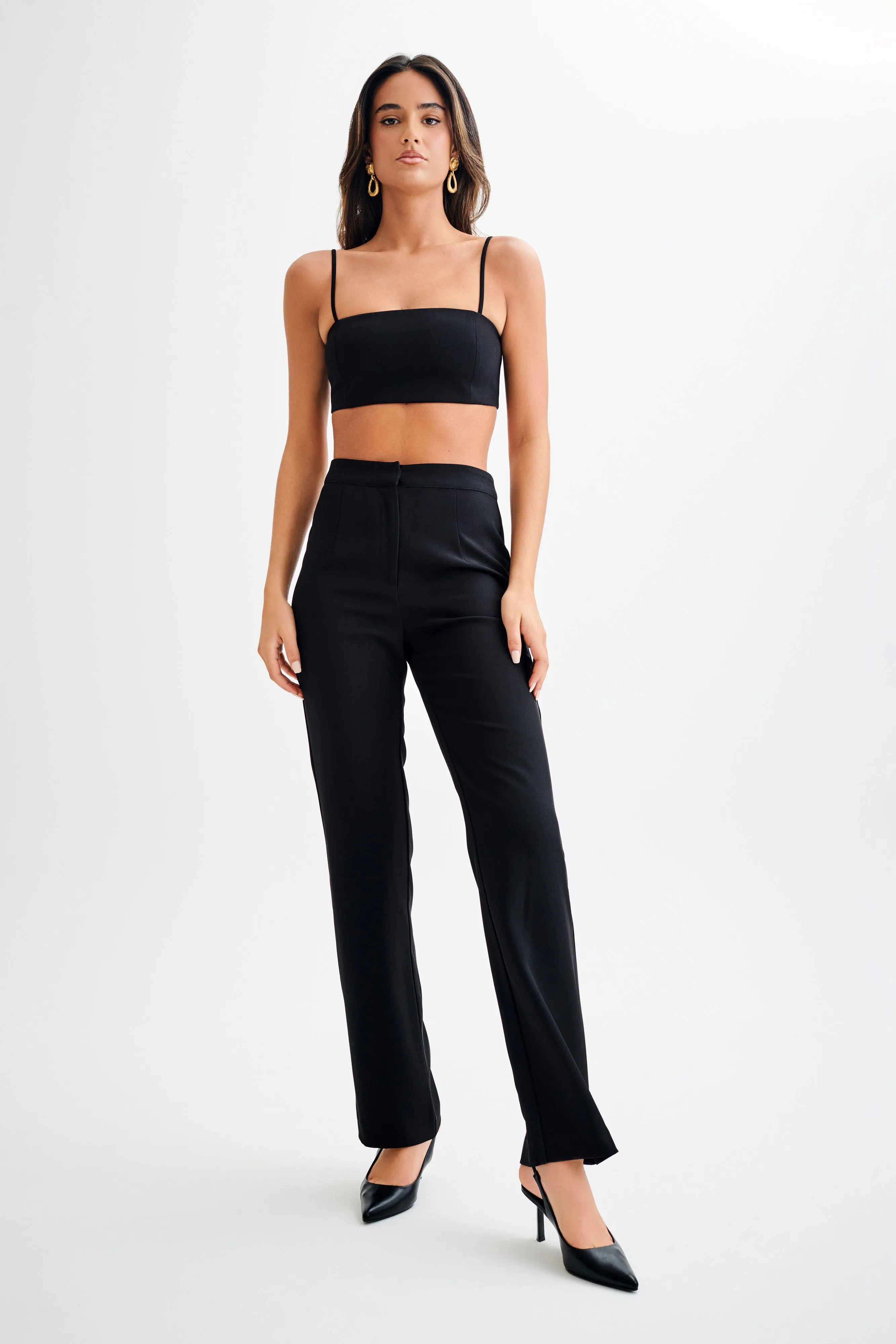 Quick Release Buttons Perry Suiting Crop Top - Black
