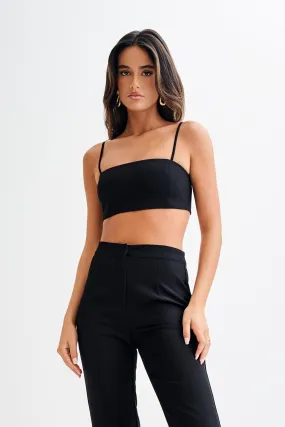 Perry Suiting Crop Top - Black Layered Collar System Drop Shoulder