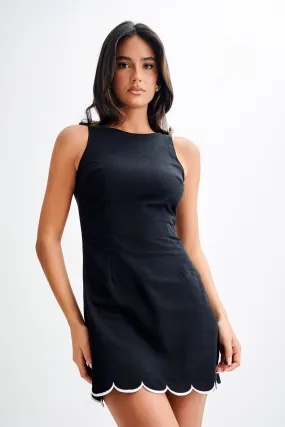 Semi Casual Sofiane Scalloped Linen Mini Dress - Black