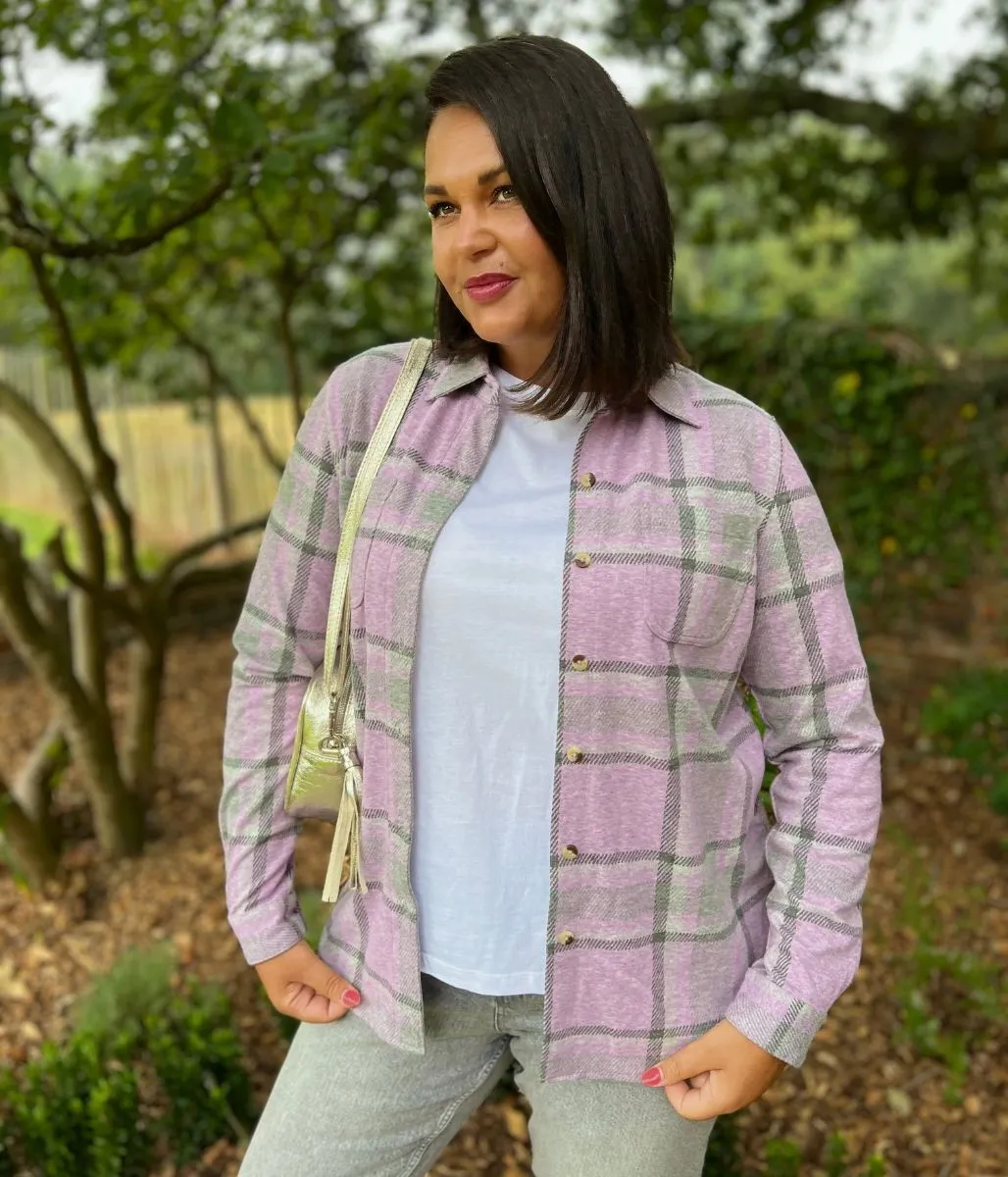 Casual Chic Lilac Check Soft Jersey Shirt