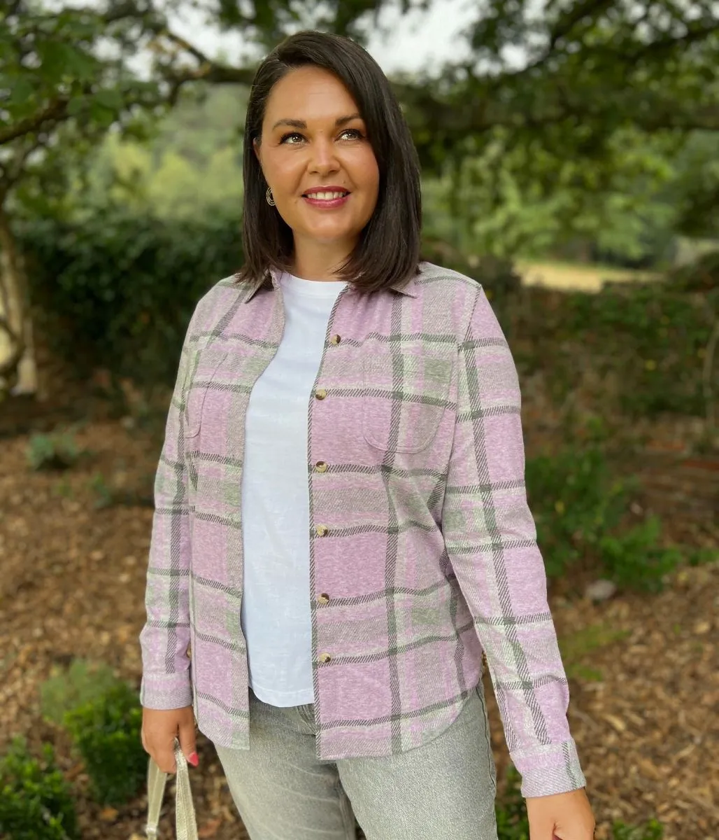 Minimalist Style Lilac Check Soft Jersey Shirt