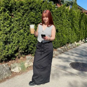 Breezy Flow Asymmetrical Cut REMMIE Cargo Maxi Skirt