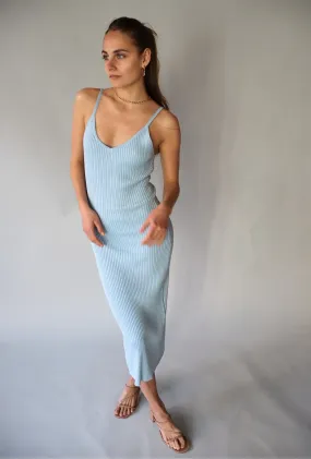 RIBBED BLUE MIDI DRESS New York Chic Vibe