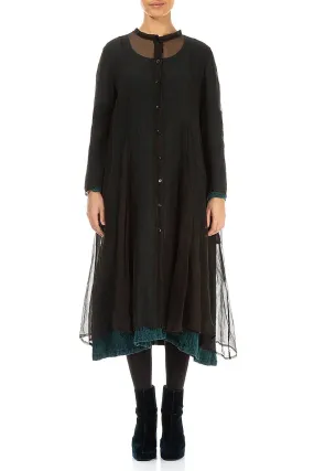 Casual Fit Layer Light Diffusing Fabric Flowy Forest Brown Silk Chiffon Jacket