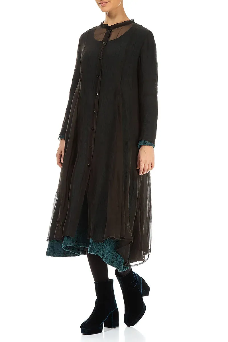 Extended Coverage Hypoallergenic Interior Layer Flowy Forest Brown Silk Chiffon Jacket