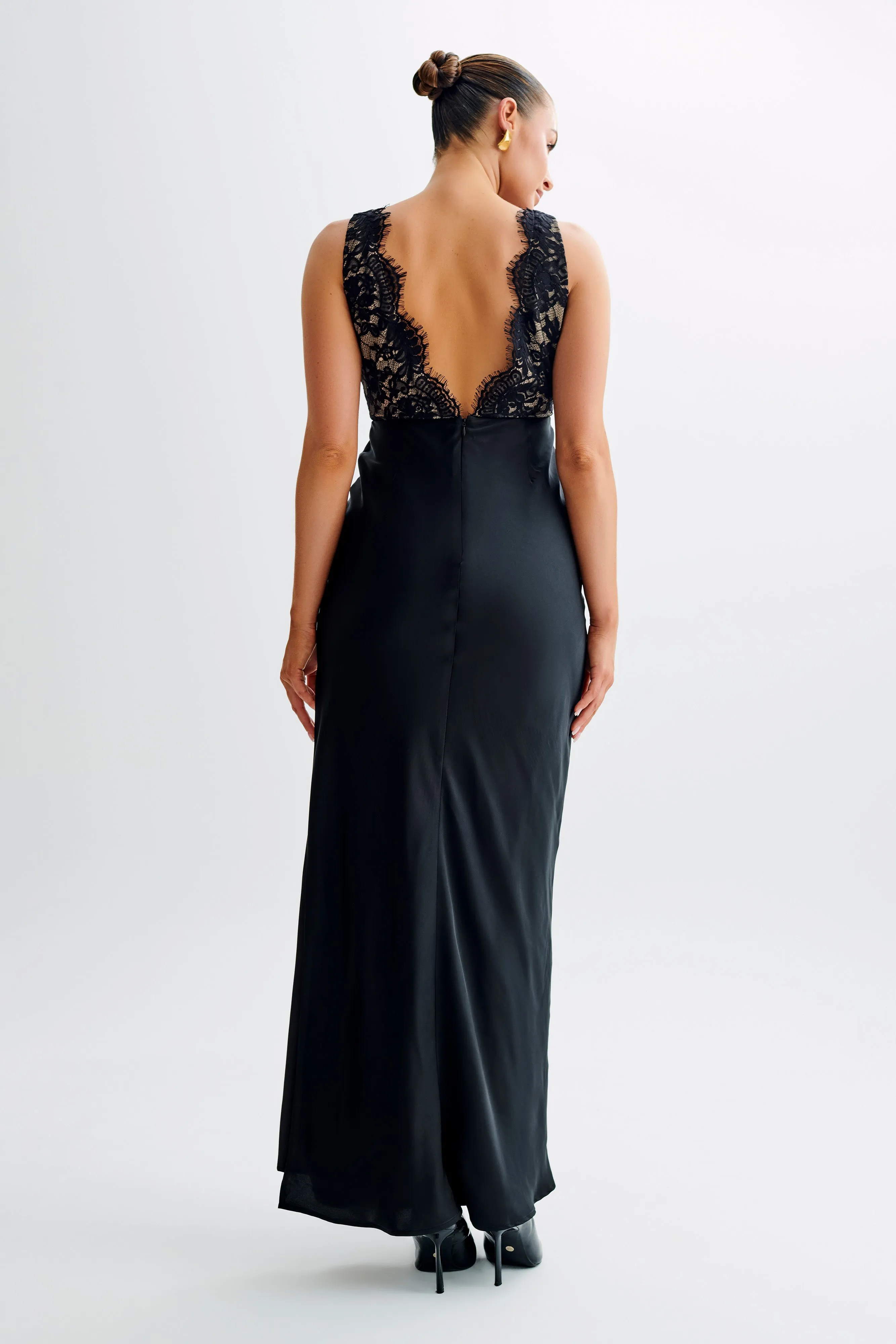 Ricci Satin And Lace Maxi Dress - Black Balanced Texture