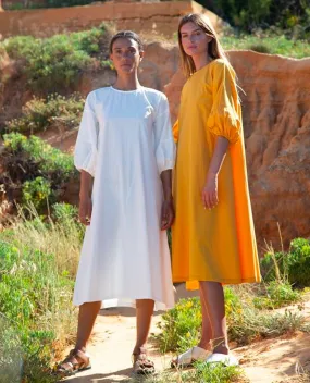 Shona Organic Cotton Dress In White Elegant Layering