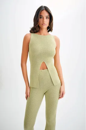 StaticResistantFabric Multi Panel Design Ridley Knit Tank Top With Split - Pastel Green