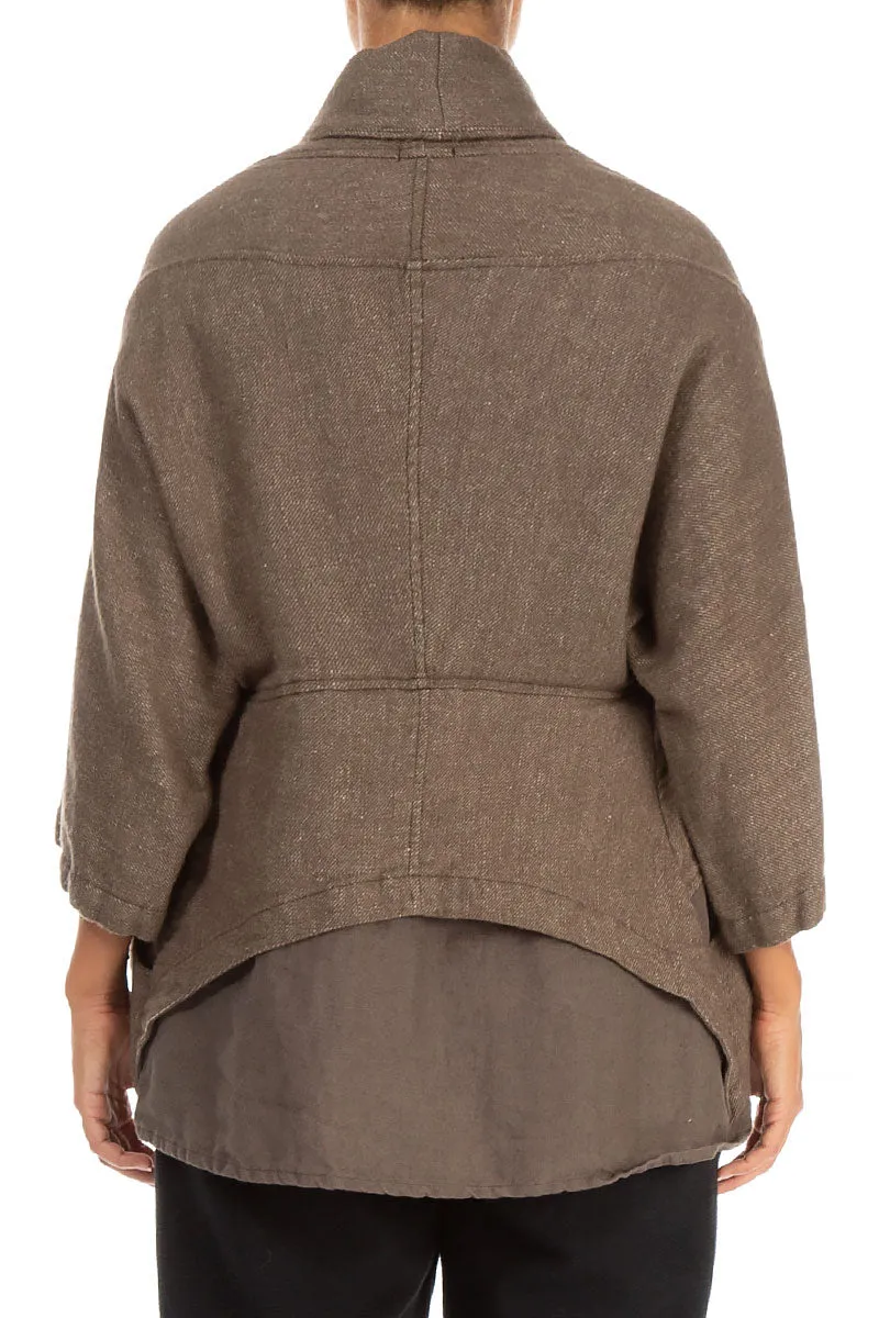 Reused Cloth Single Button Brown Wool Linen Jacket