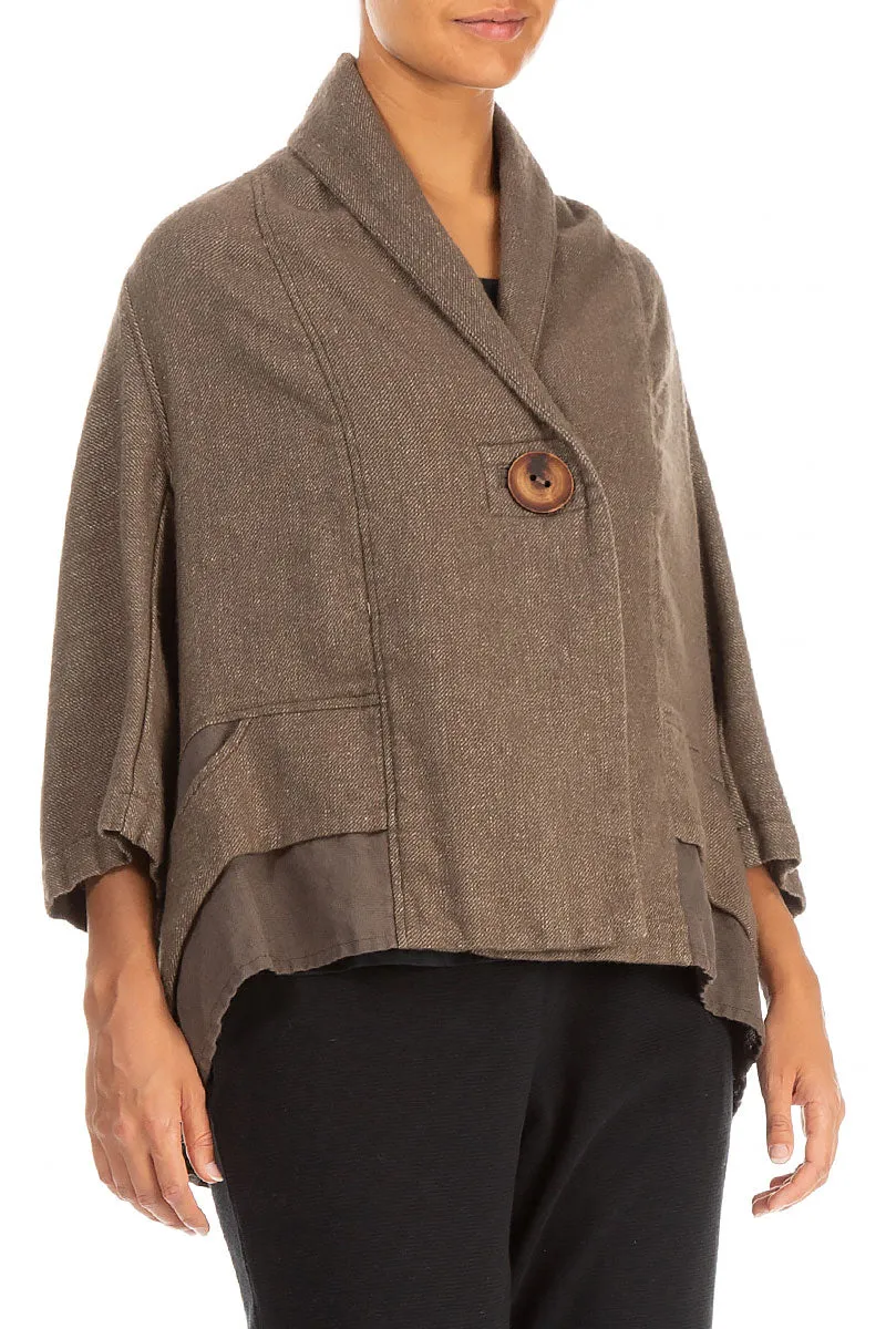 Zipper Closure Mechanism QuickDry Fabric Single Button Brown Wool Linen Jacket