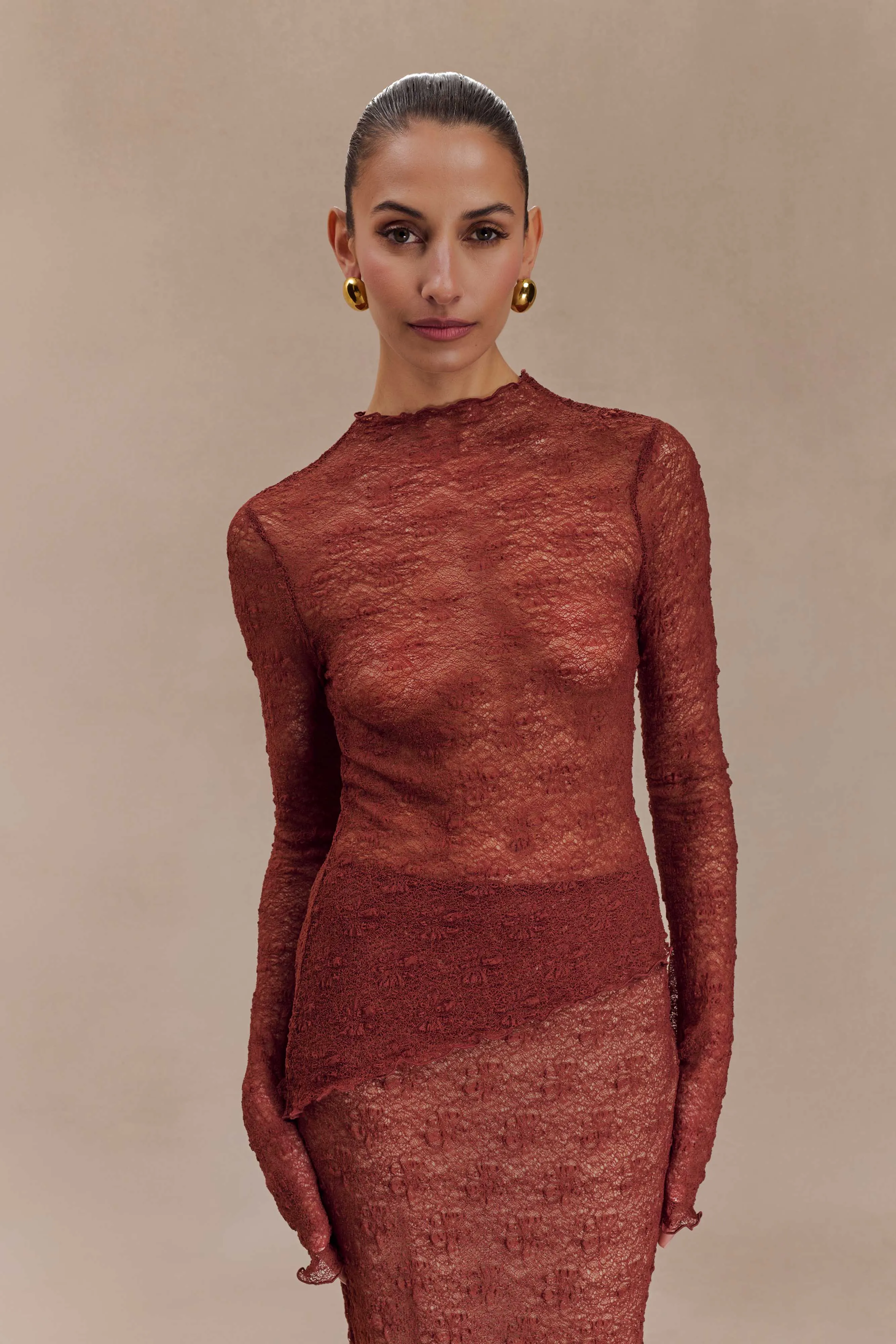 Riley Sheer Lace Long Sleeve Top - Chilli AirflowVents Elegant Look