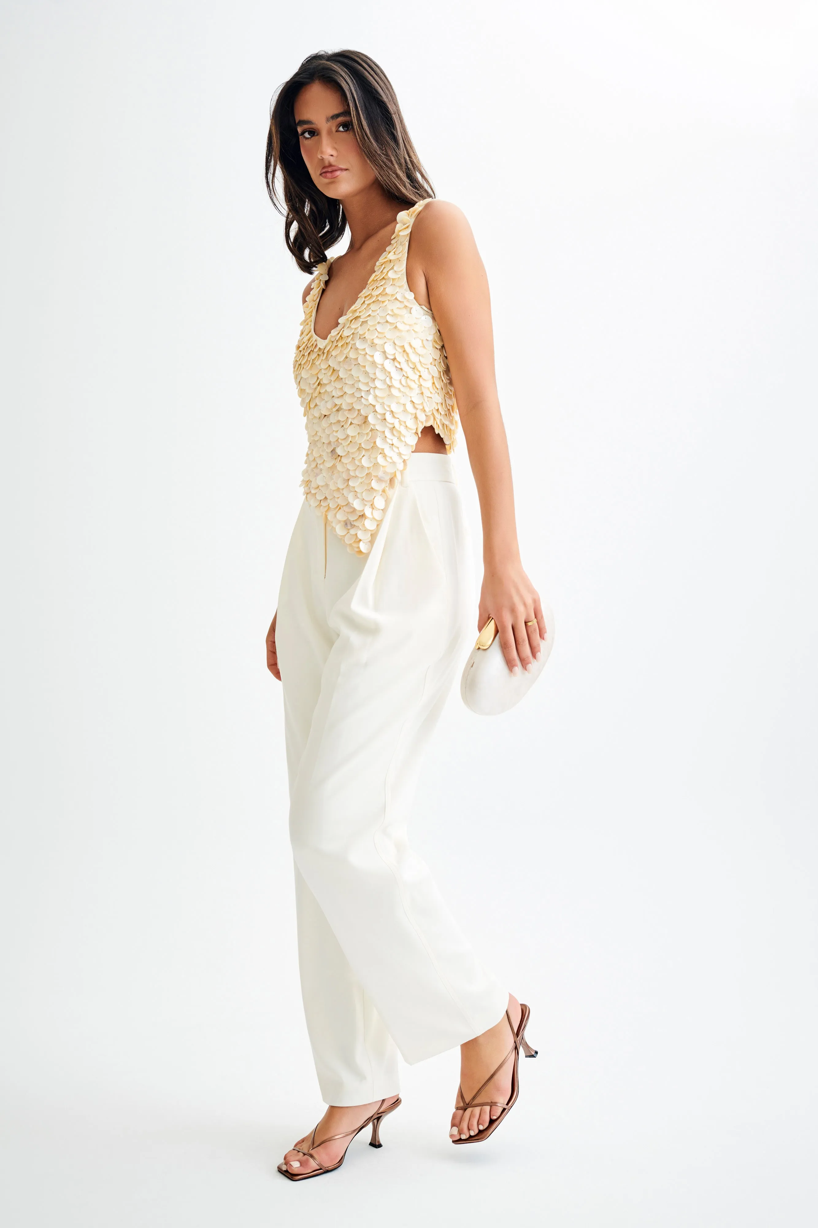 Stretch waistband Willow Mother Of Pearl Halter Top - Pearl