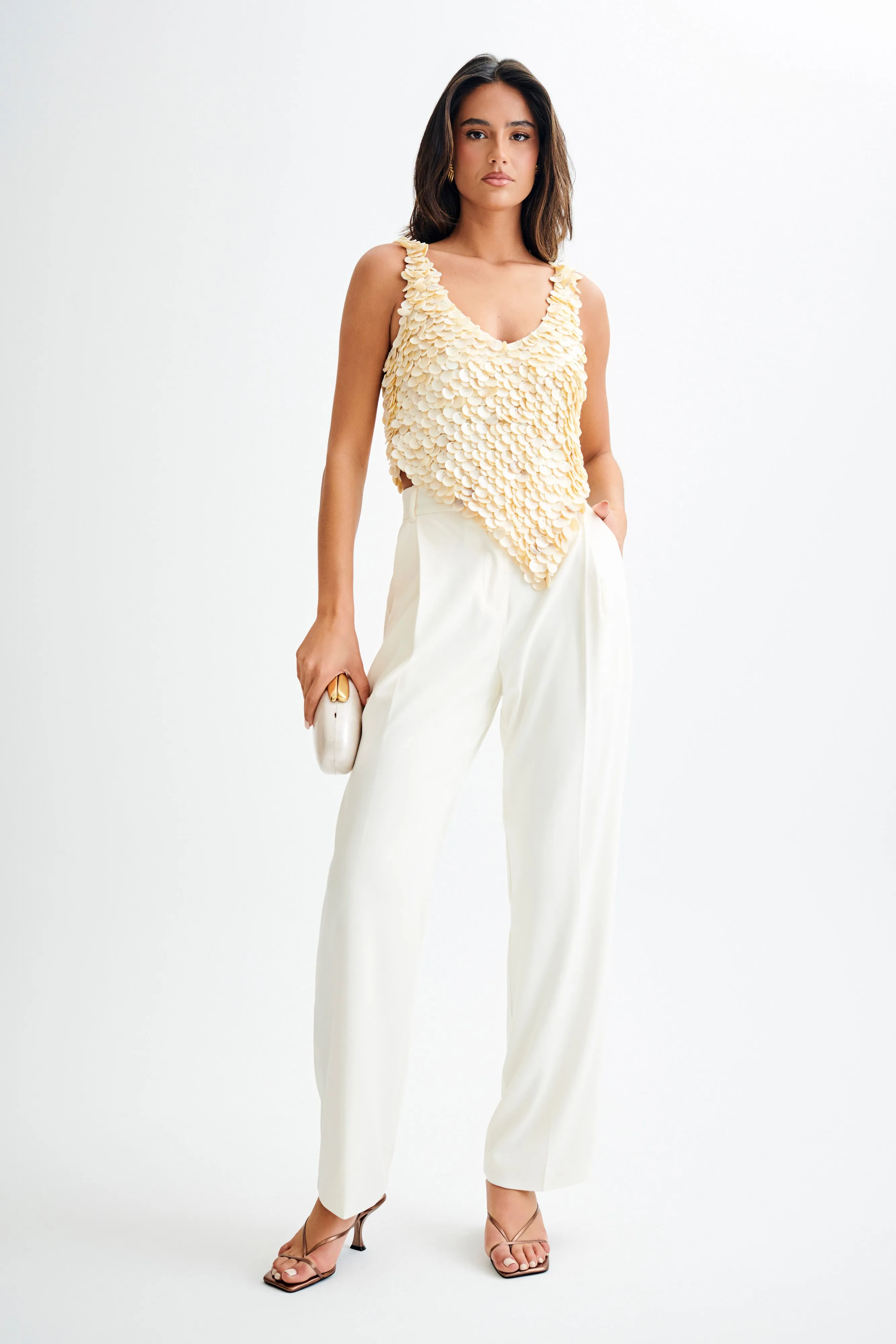 Comfortable fit Comfortable Collar Willow Mother Of Pearl Halter Top - Pearl