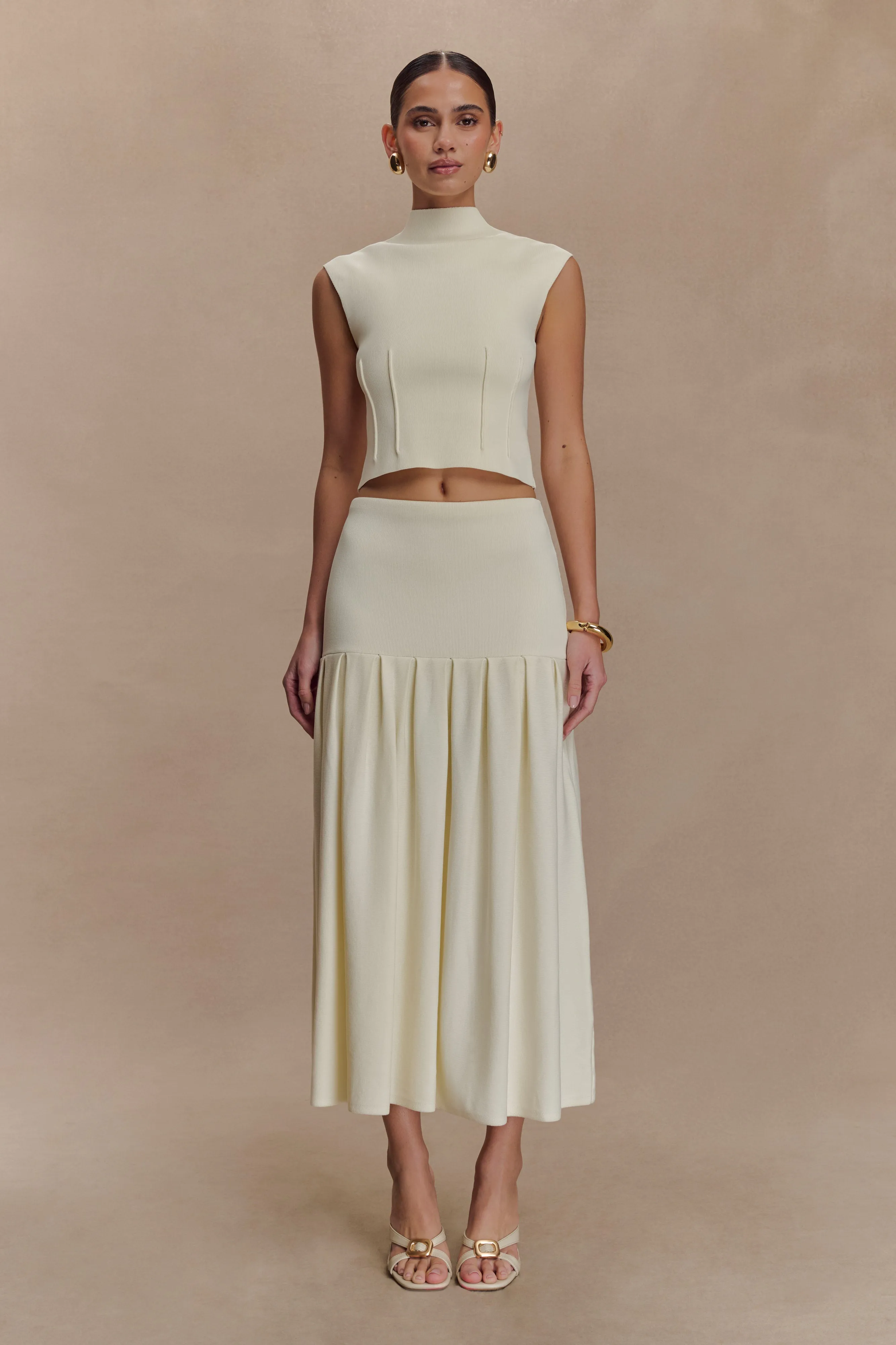 Romaine Bandage Knit Midi Skirt - Ivory Sporty Layer Eco Friendly Dye