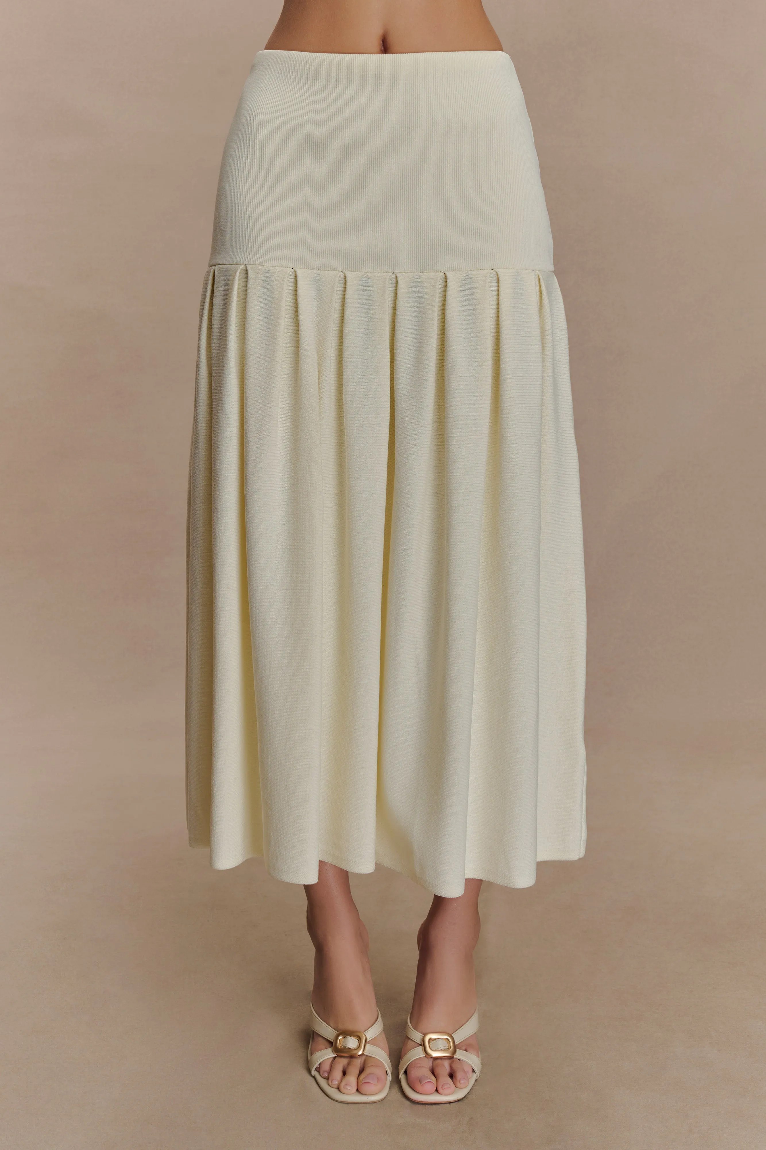 Romaine Bandage Knit Midi Skirt - Ivory Quick Comfort Fit