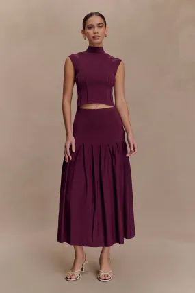 Romaine Bandage Knit Midi Skirt - Wine Essential Look Light Shape