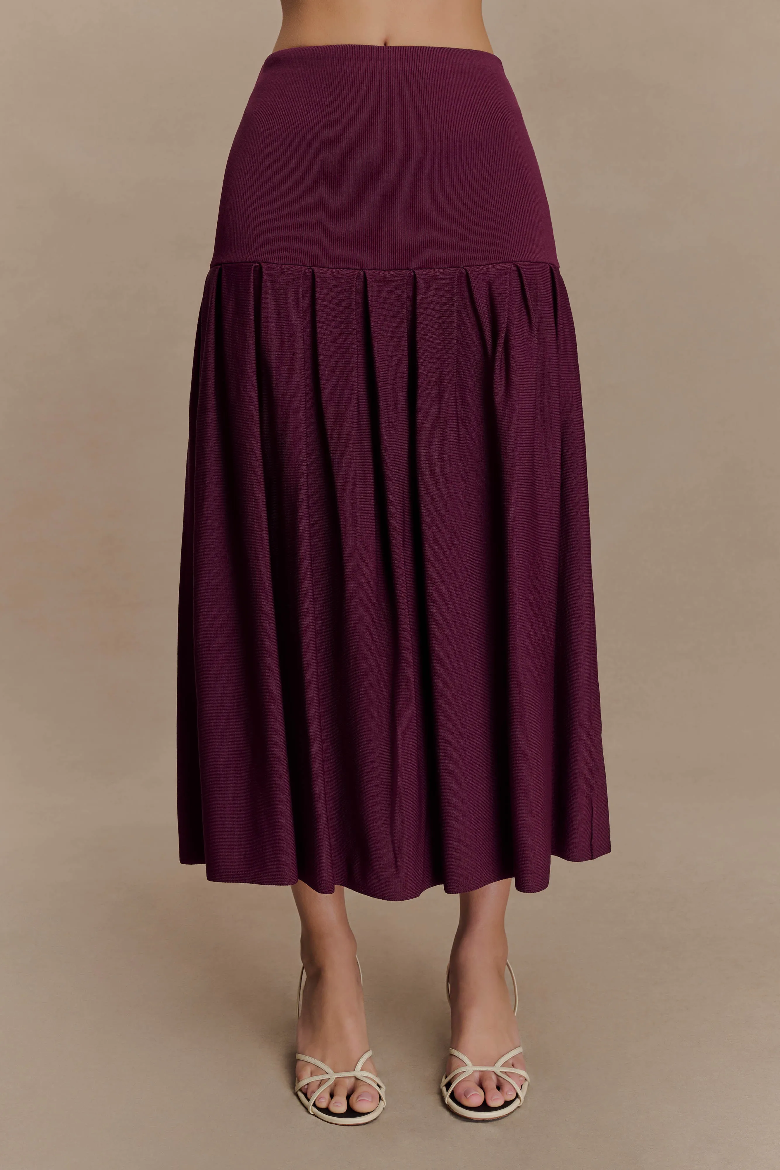 Comfort Fit Perfect Pair Romaine Bandage Knit Midi Skirt - Wine
