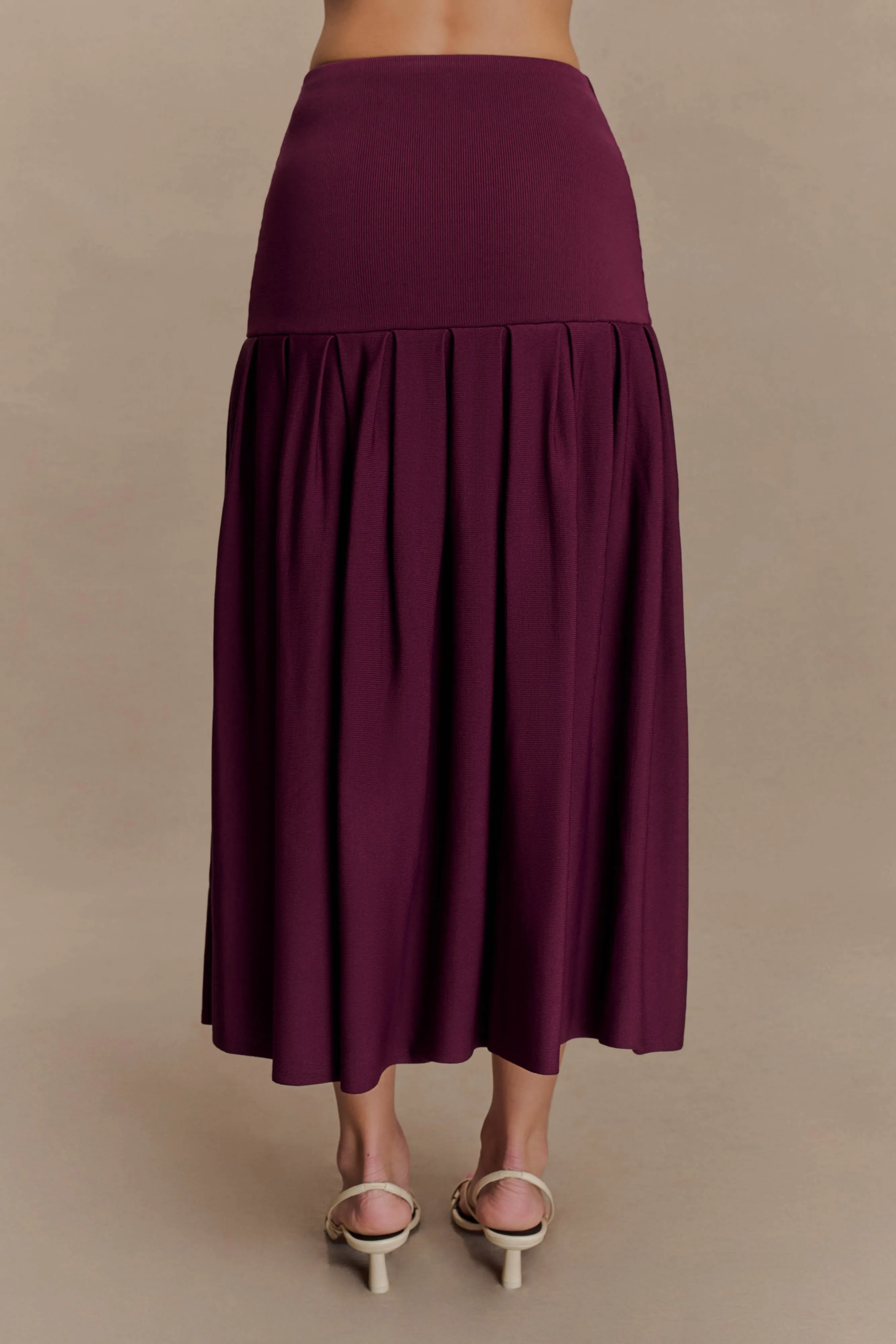 Romaine Bandage Knit Midi Skirt - Wine Everyday Flex